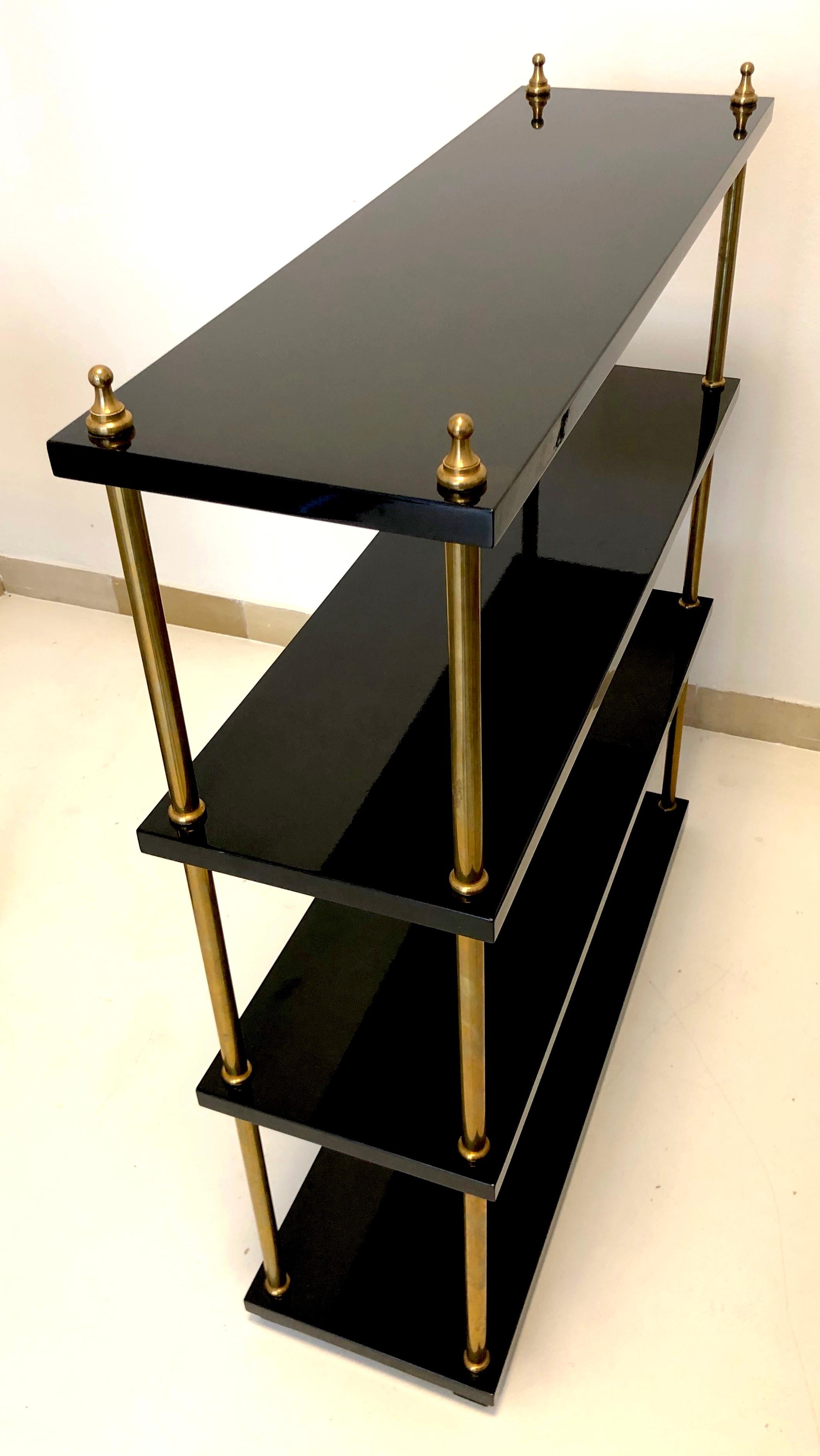 French Vintage Lacquer Wood Brass Bookcase, France