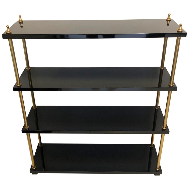 Vintage Lacquer Wood Brass Bookcase, France For Sale