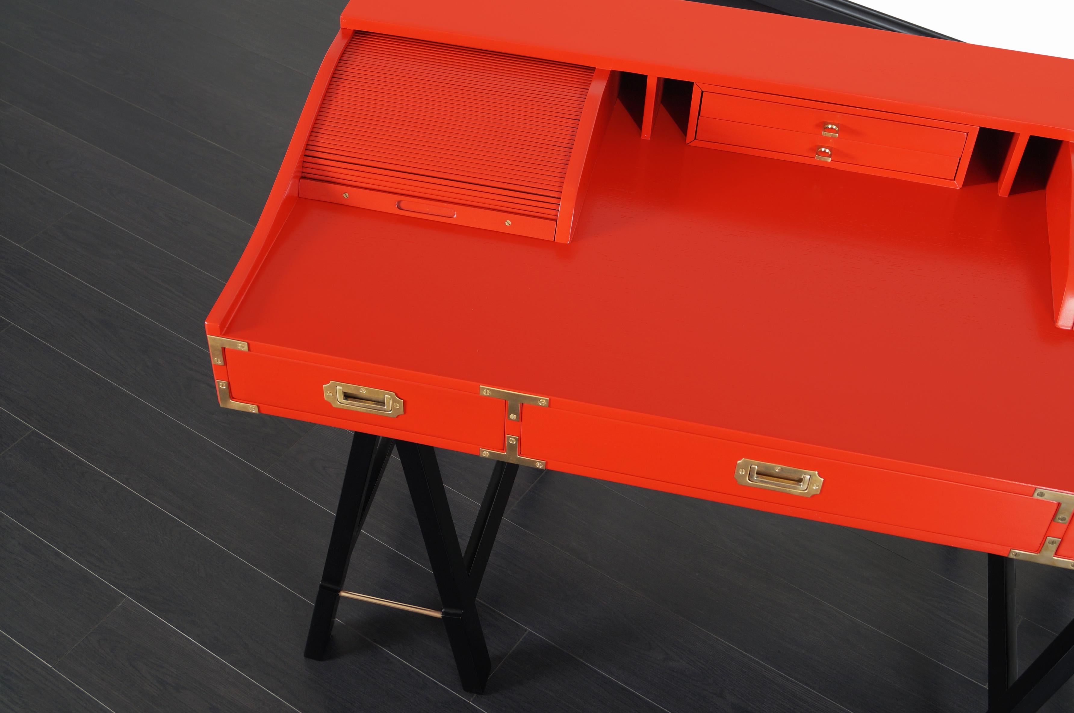 Vintage Lacquered and Brass Campaign Desk 5