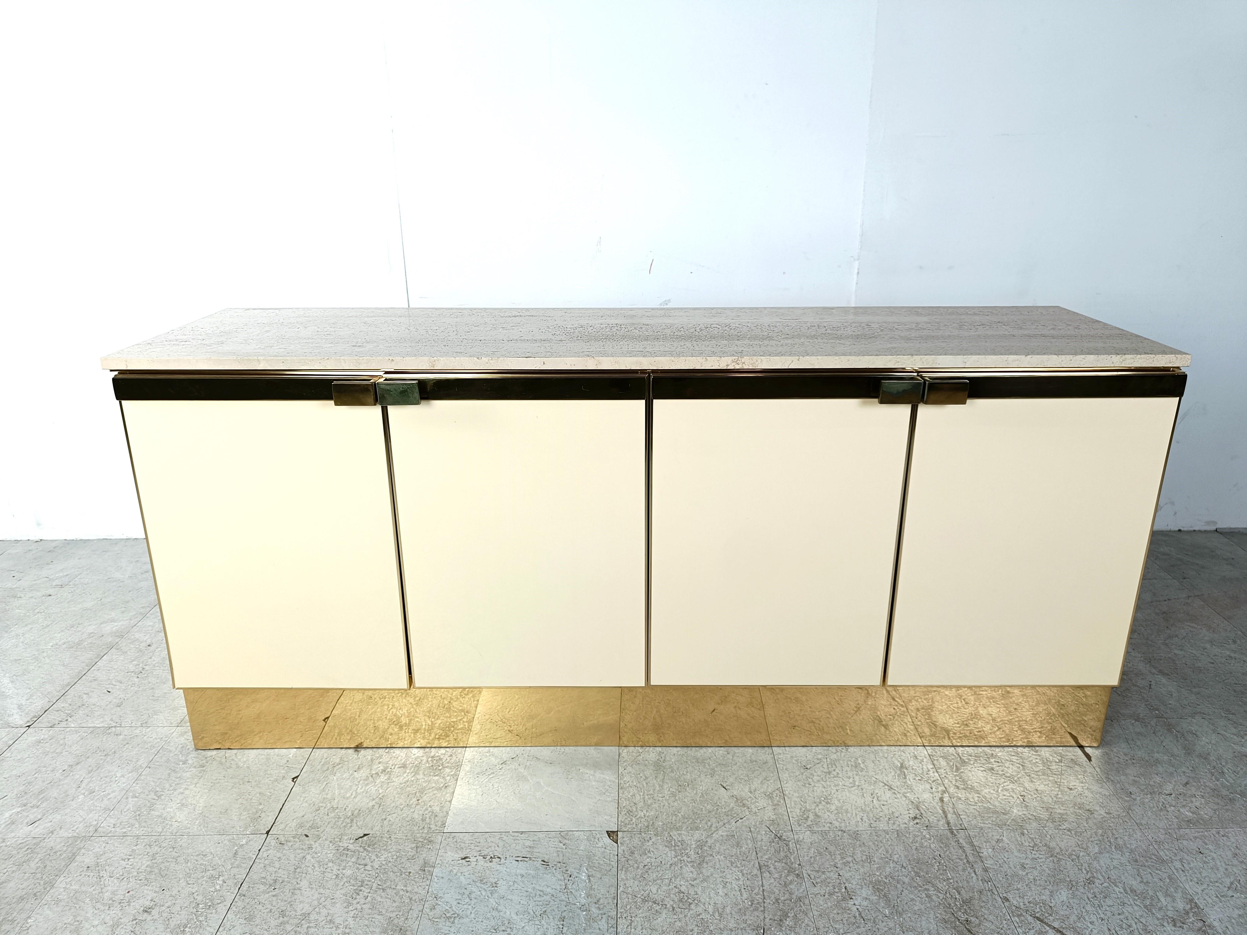 Late 20th Century Vintage lacquered and brass credenza, 1980s For Sale