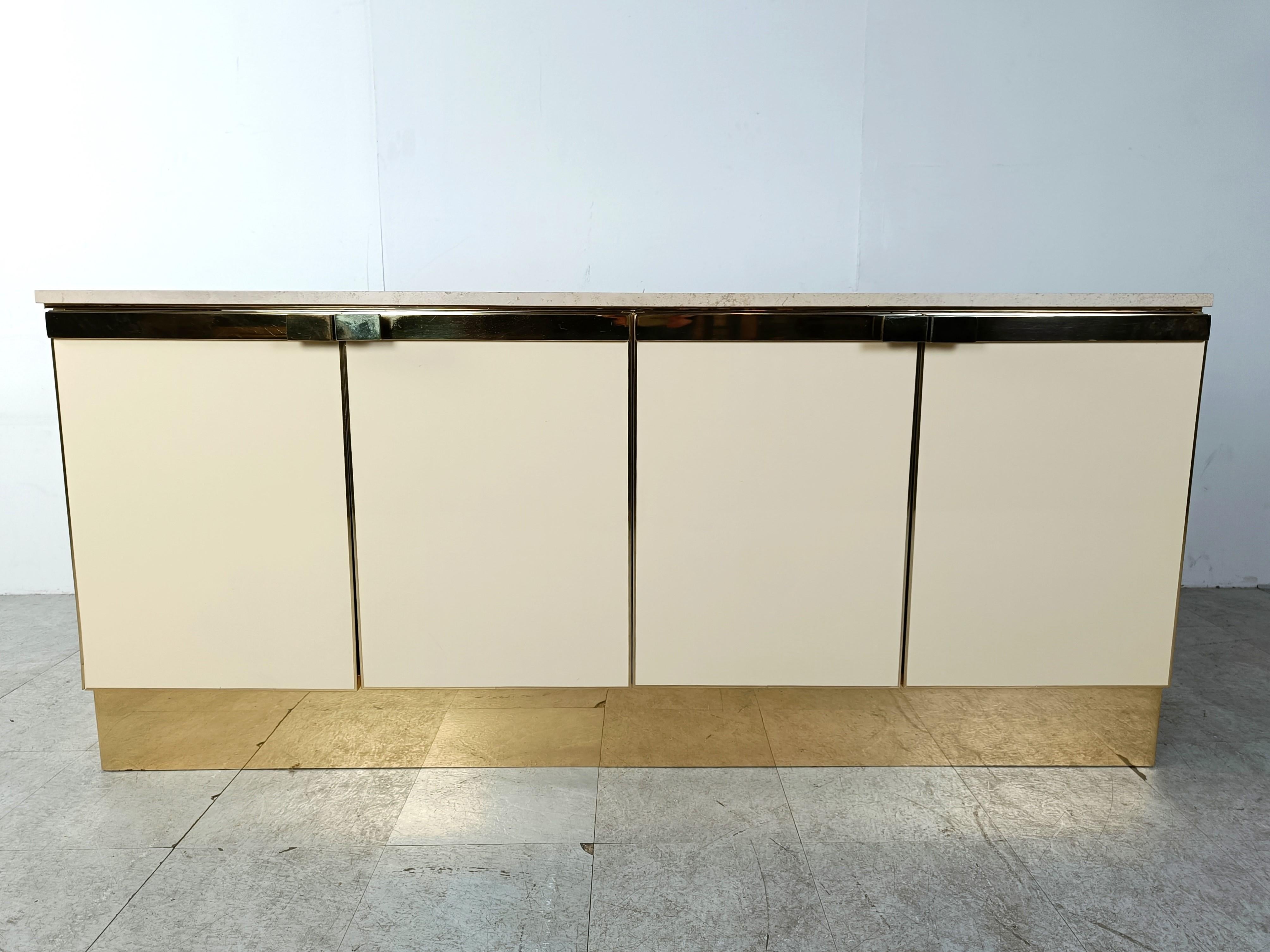Brass Vintage lacquered and brass credenza, 1980s For Sale