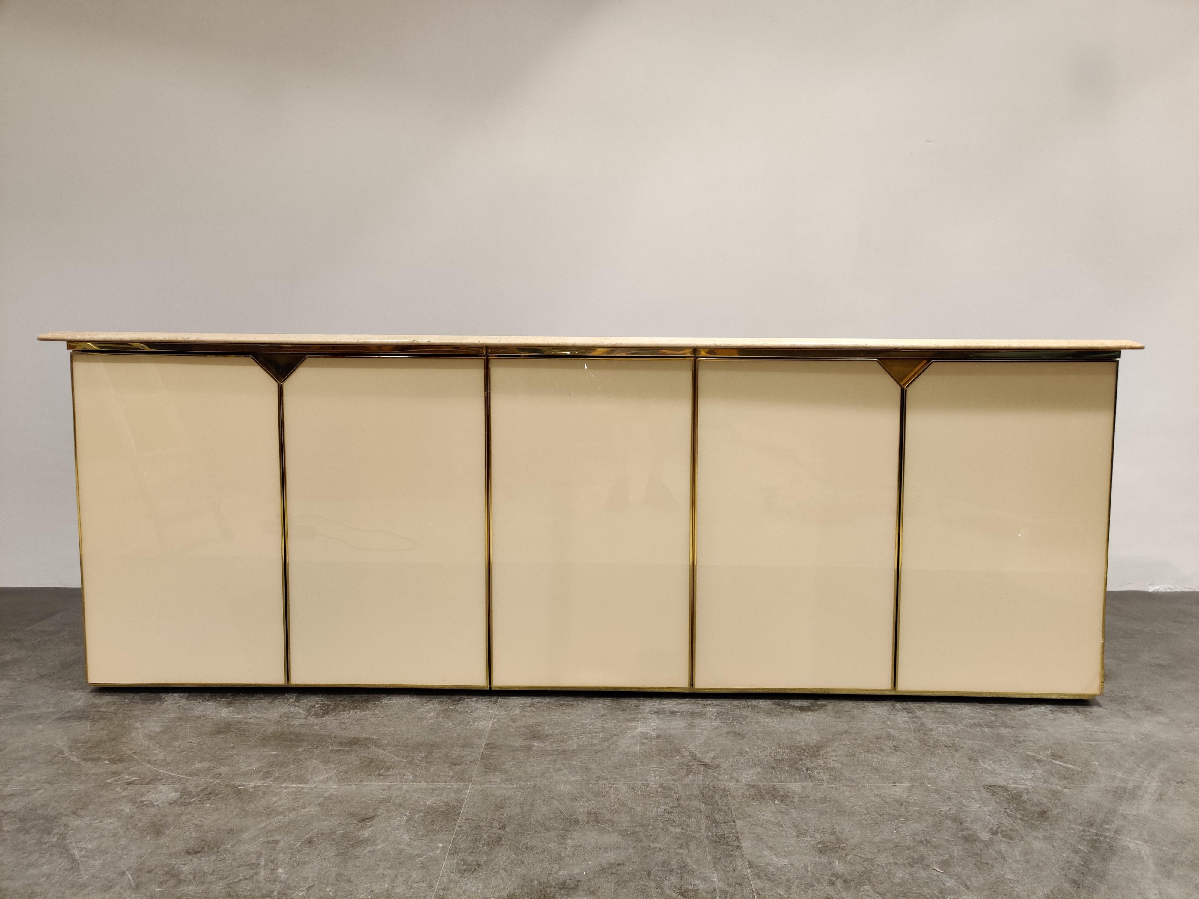 Vintage Lacquered and Travertine Credenza, 1970s 3