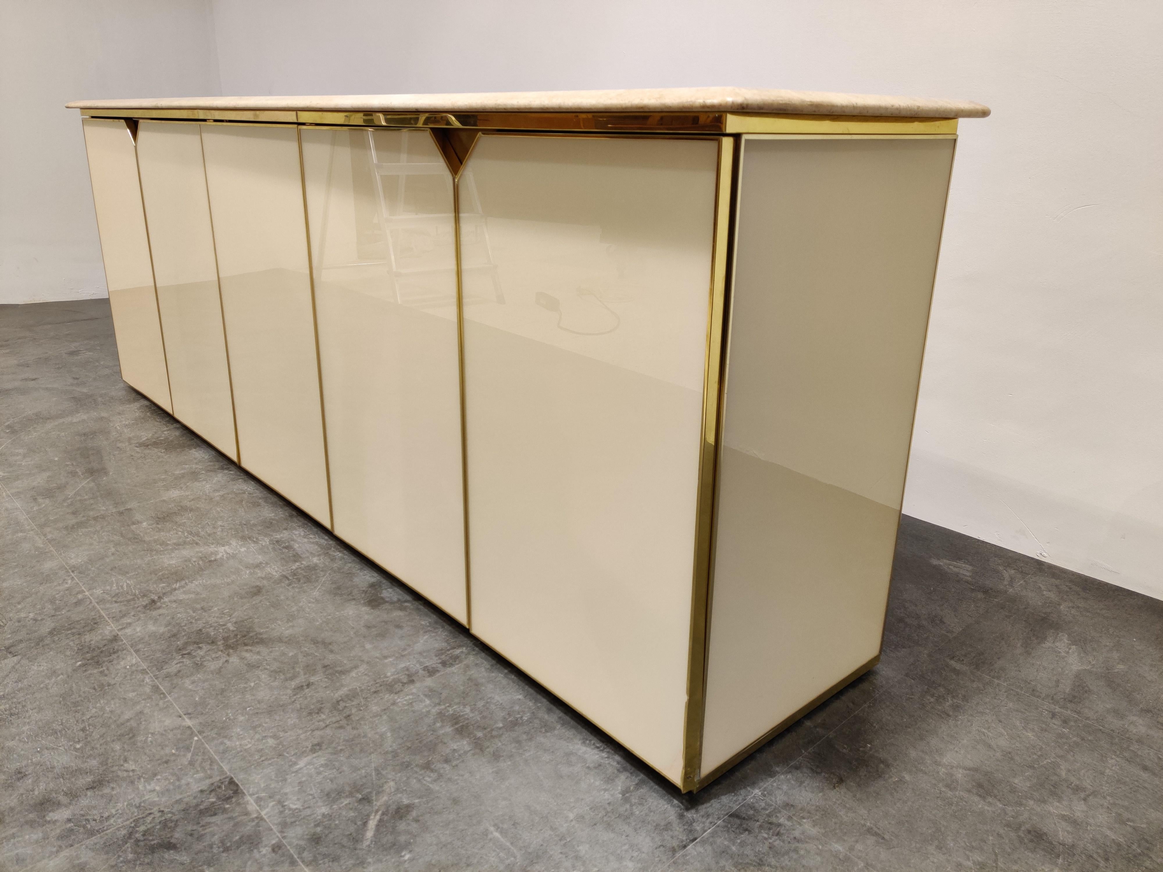 Vintage Lacquered and Travertine Credenza, 1970s In Good Condition In HEVERLEE, BE