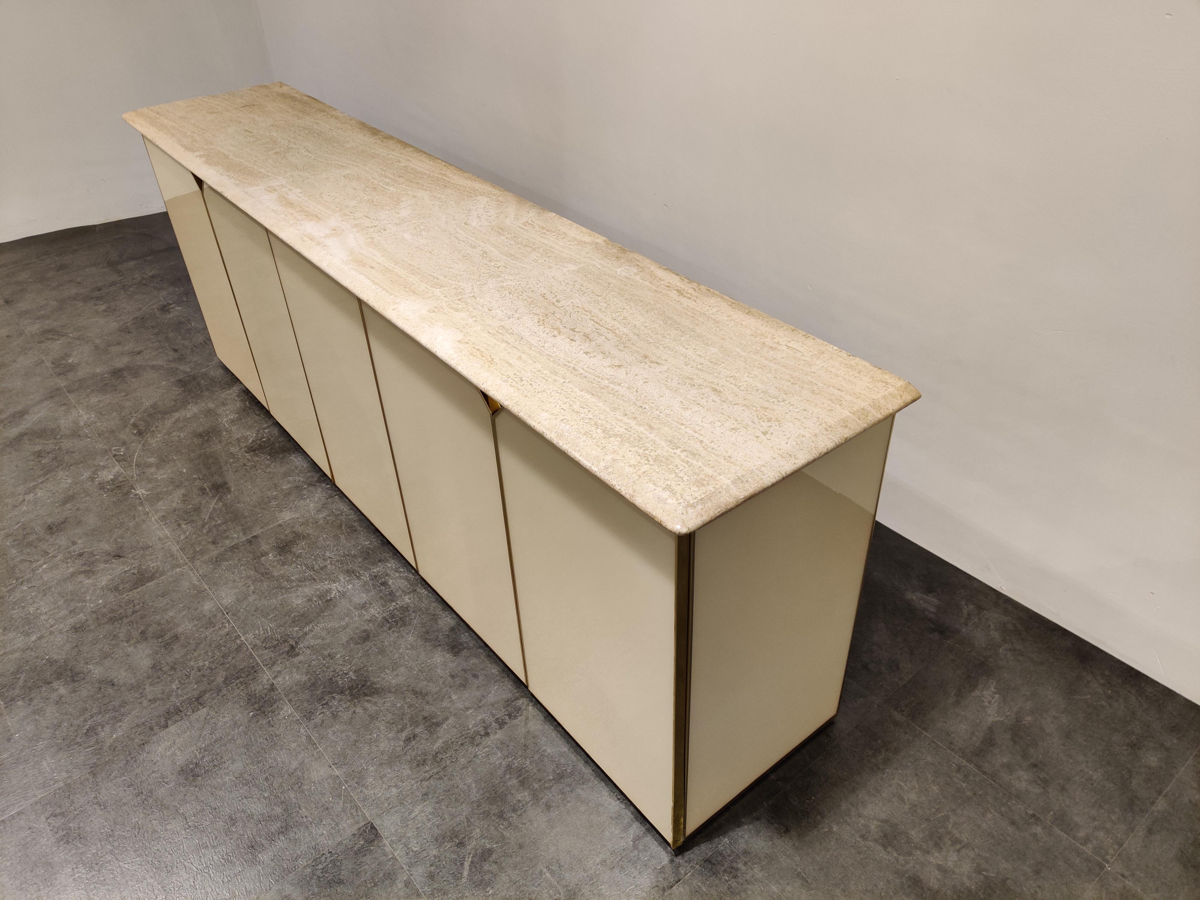 Late 20th Century Vintage Lacquered and Travertine Credenza, 1970s