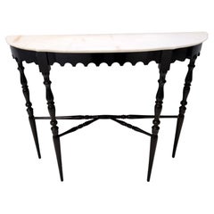 Vintage Lacquered Beech Console with Demilune Portuguese Pink Marble Top, Italy