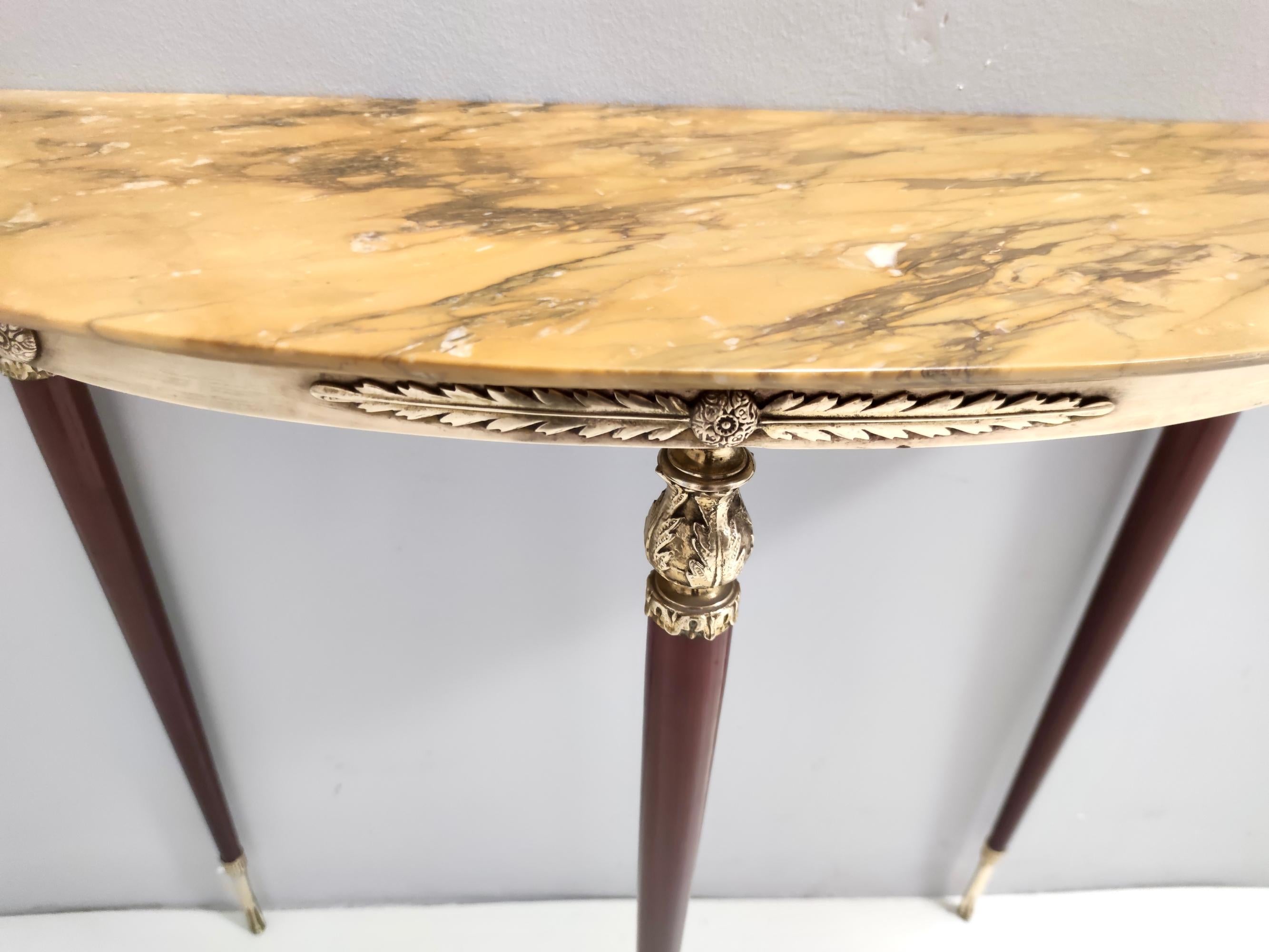 Vintage Lacquered Beech Console with Demilune Yellow Siena Marble Top, Italy For Sale 3