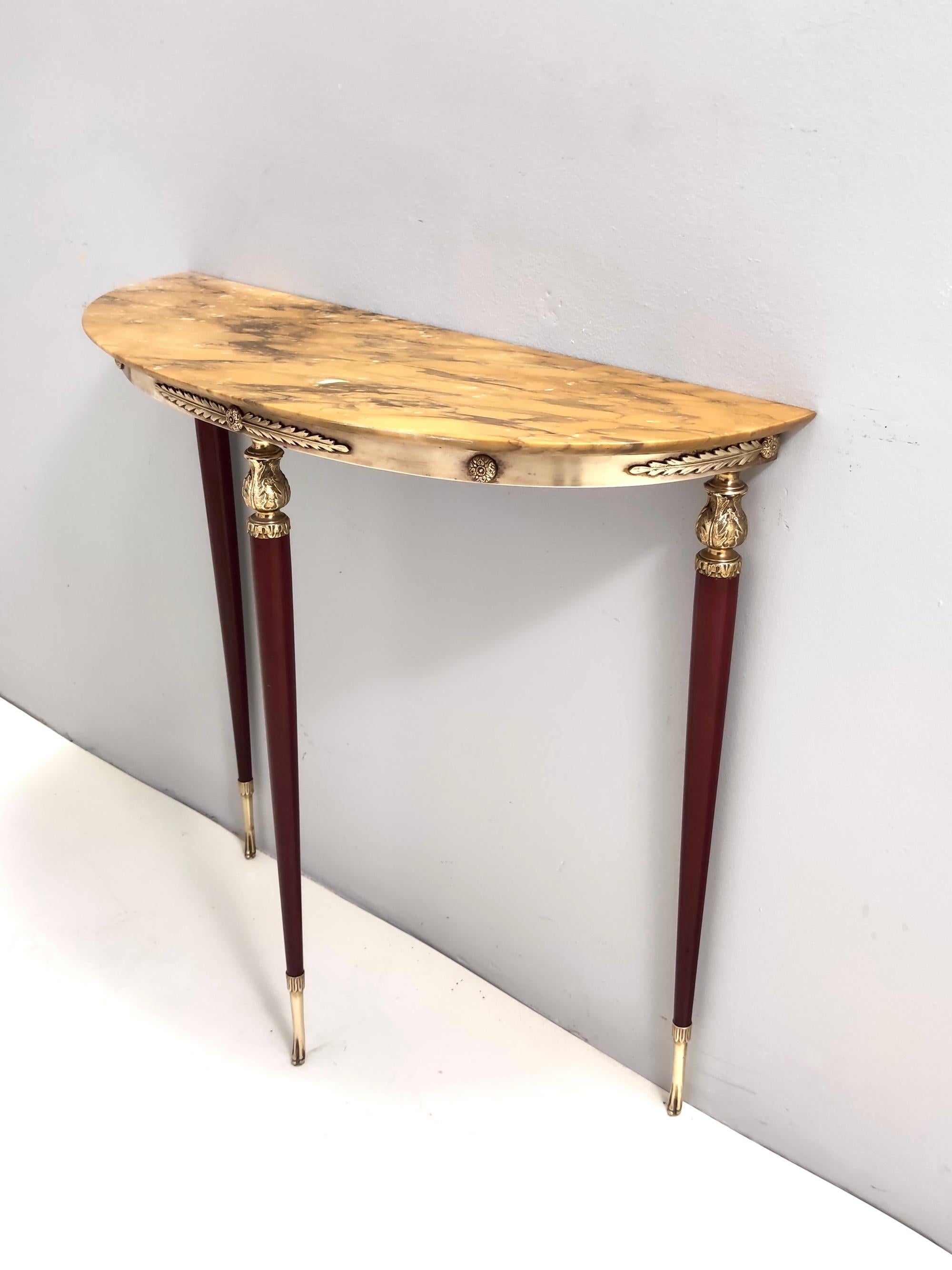 Italian Vintage Lacquered Beech Console with Demilune Yellow Siena Marble Top, Italy For Sale