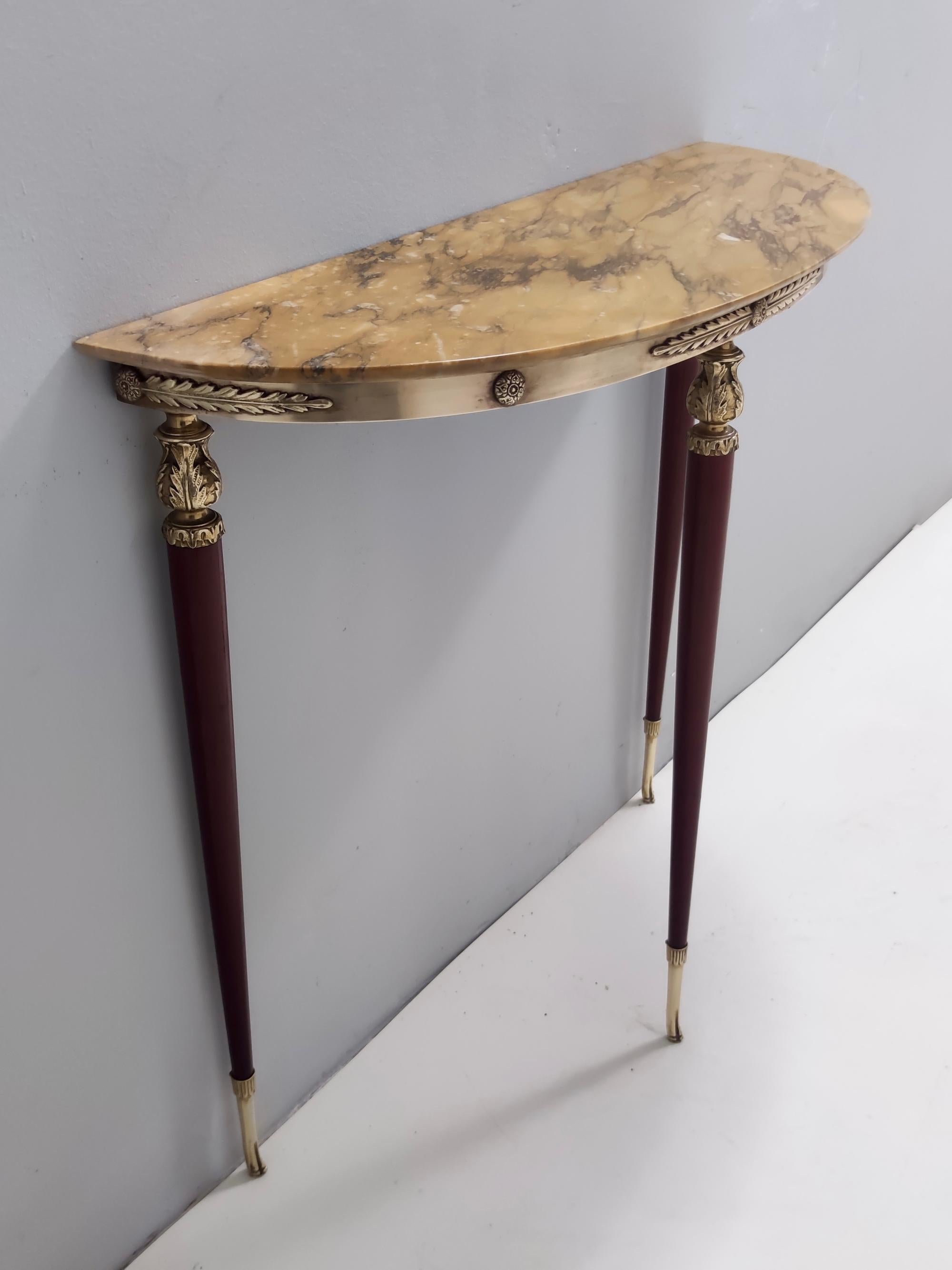 Vintage Lacquered Beech Console with Demilune Yellow Siena Marble Top, Italy In Excellent Condition For Sale In Bresso, Lombardy