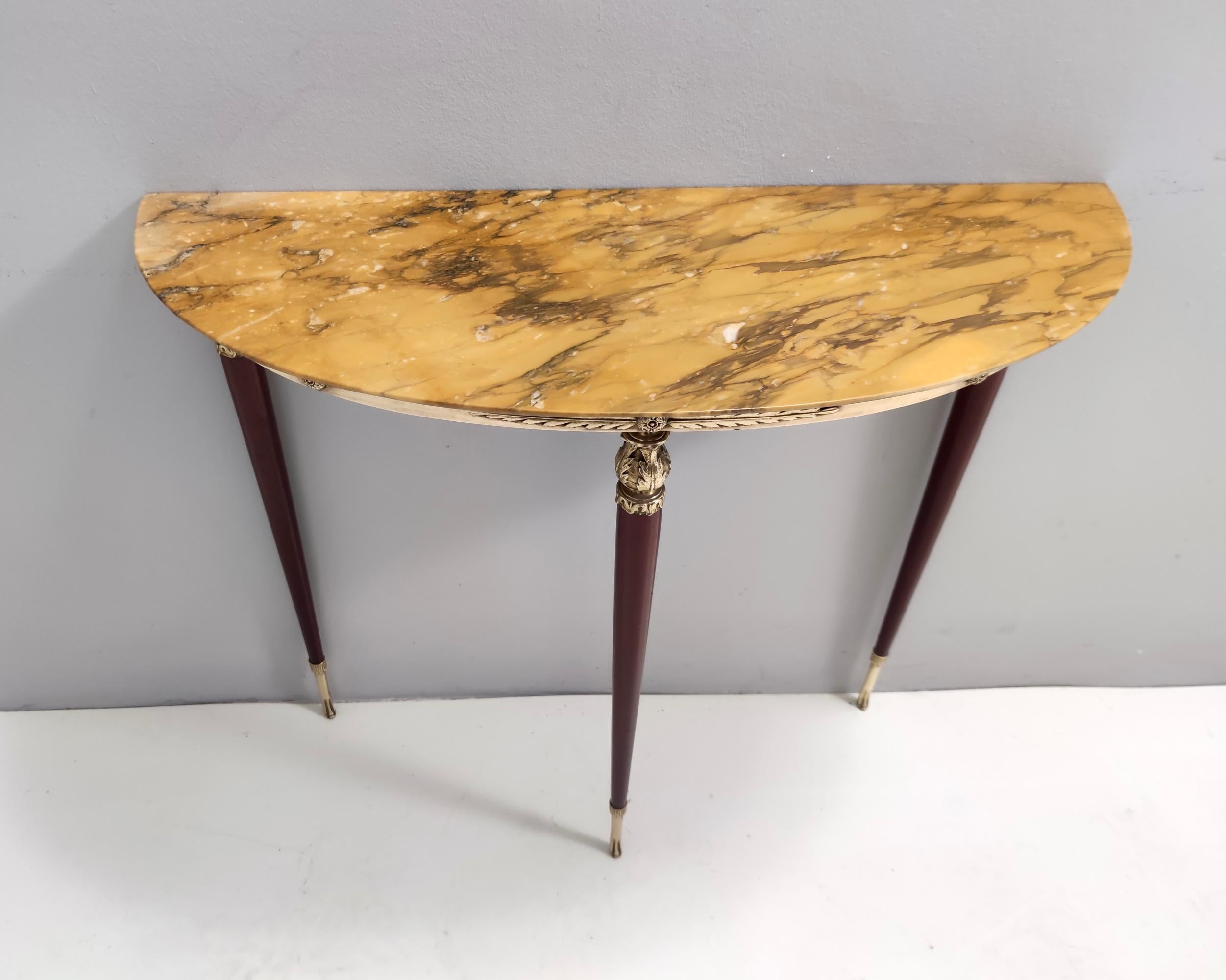 Mid-20th Century Vintage Lacquered Beech Console with Demilune Yellow Siena Marble Top, Italy For Sale