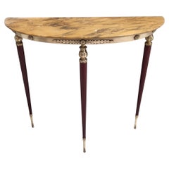Vintage Lacquered Beech Console with Demilune Yellow Siena Marble Top, Italy