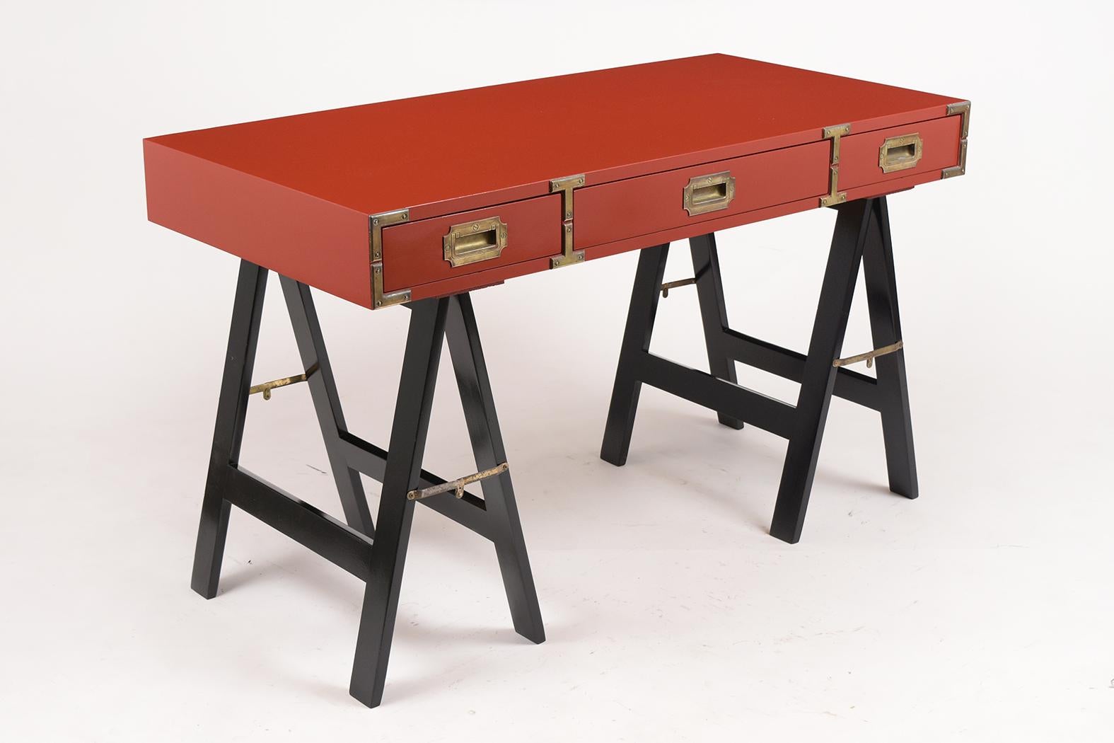 Late 20th Century Vintage Lacquered Campaign Desk