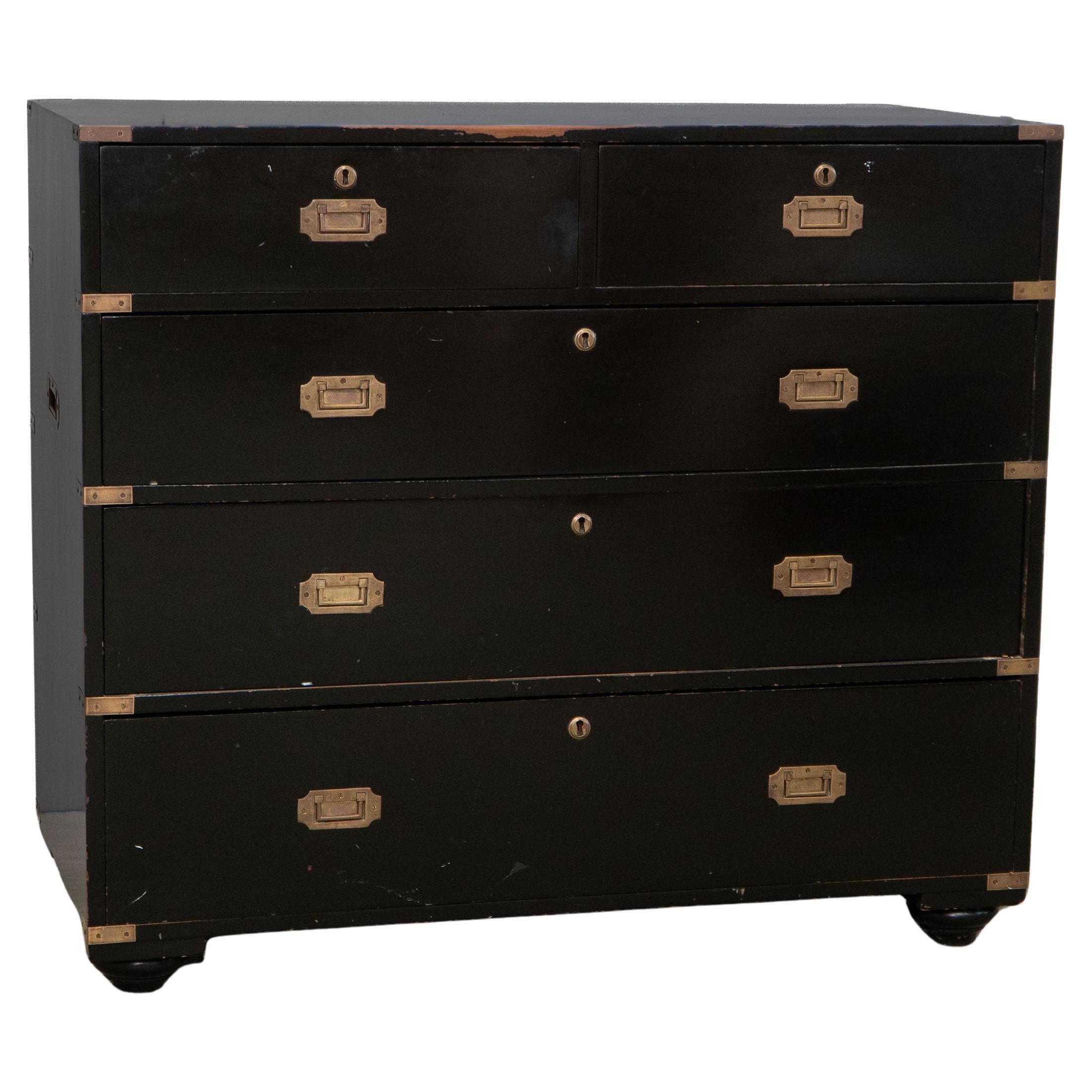 Mid-20th Century Vintage Campaign-Style Dresser with Brass Hardware