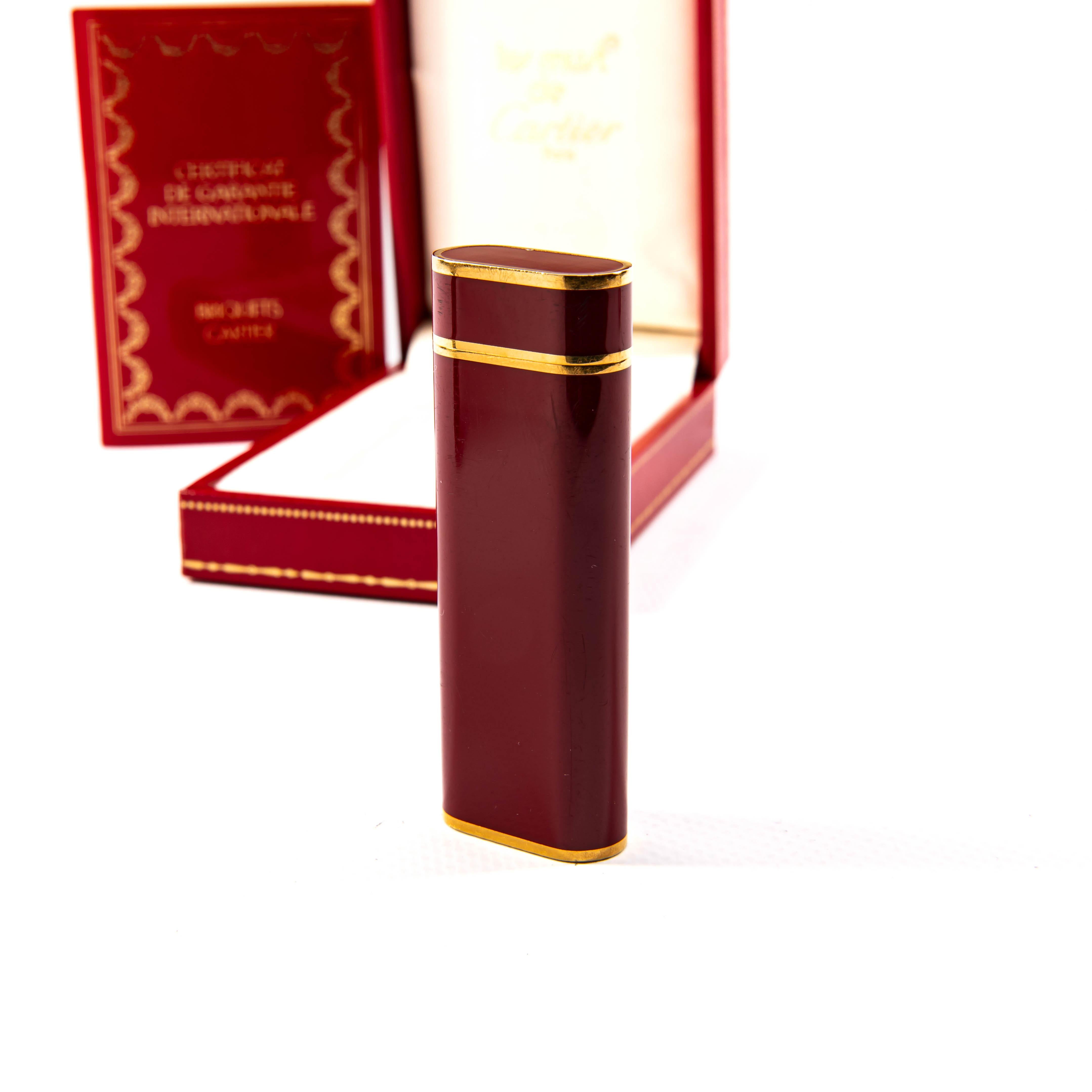 Vintage Lacquered CARTIER Les Must Lighter Bordeaux Lacquered in Box 1970s 1