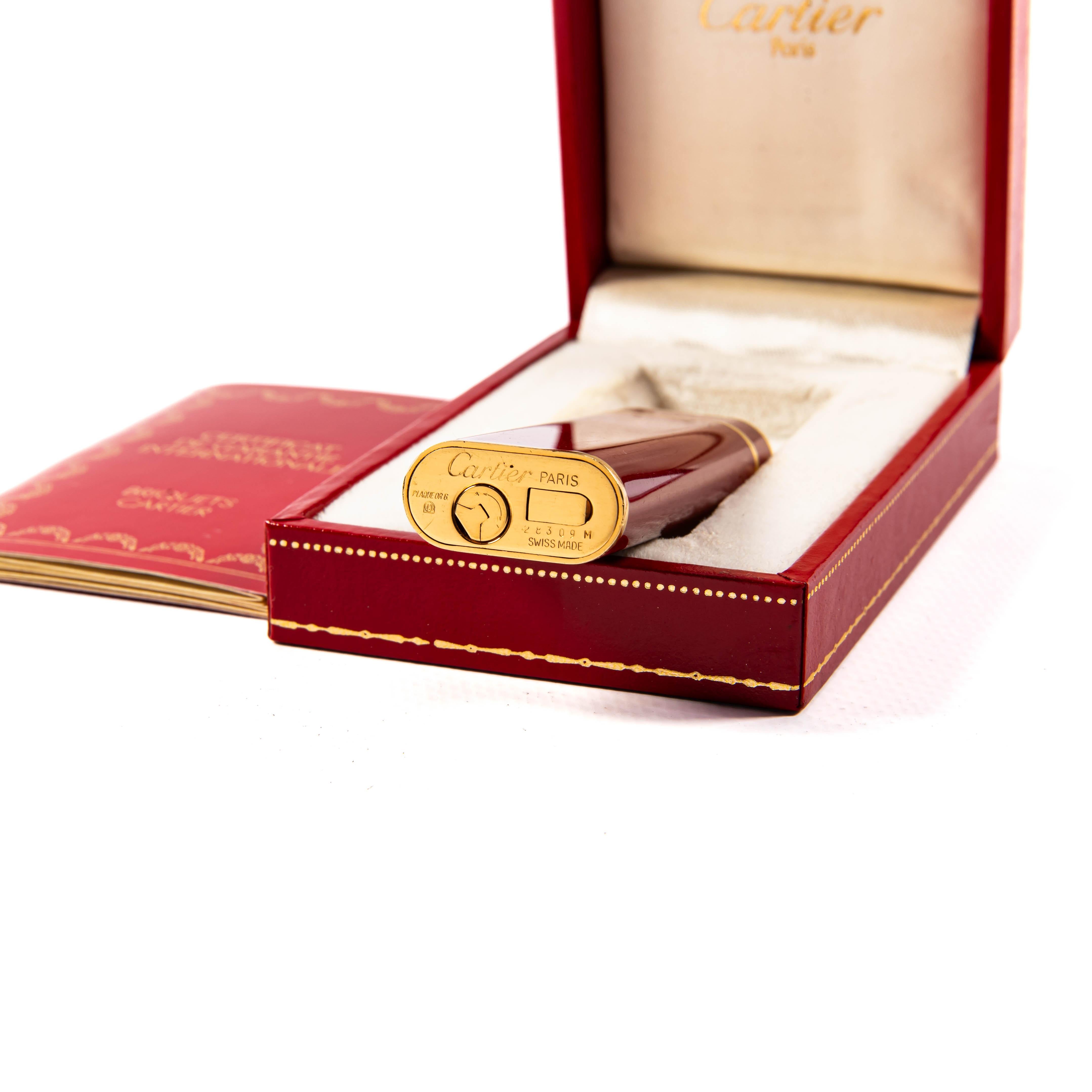 Vintage Lacquered CARTIER Les Must Lighter Bordeaux Lacquered in Box 1970s 5