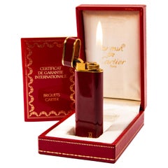 Vintage Lacquered CARTIER Les Must Lighter Bordeaux Lacquered in Box 1970s