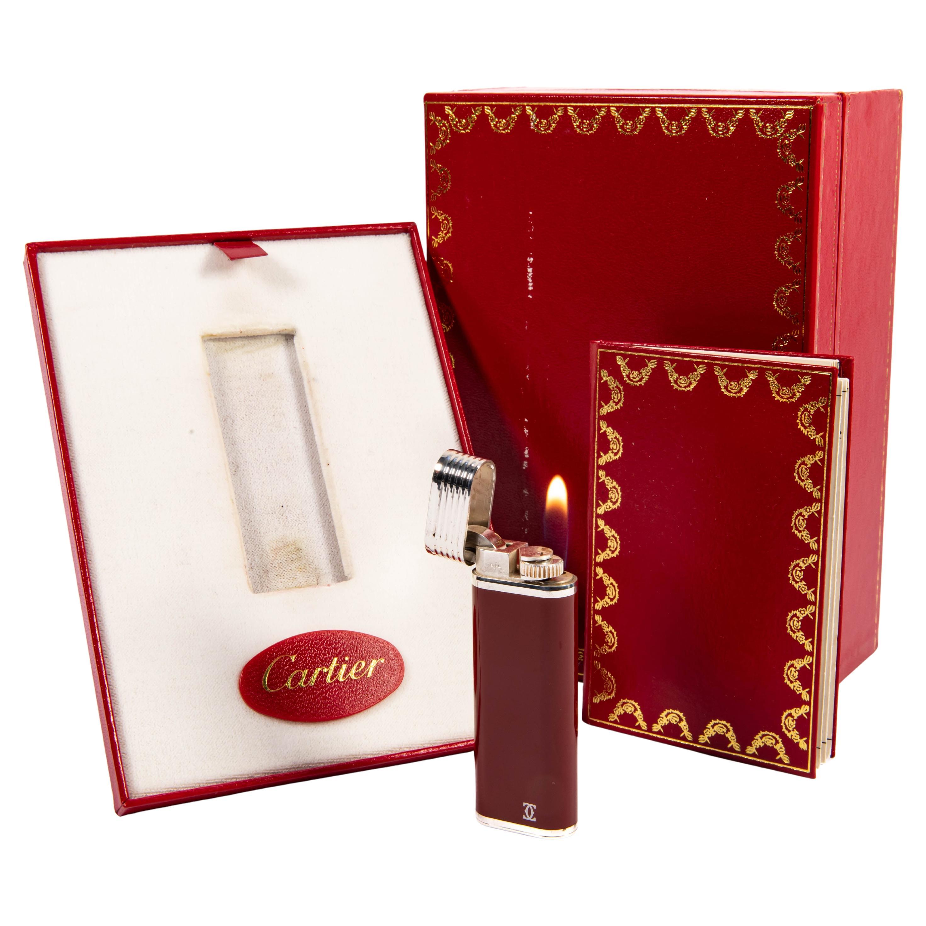 Vintage Lacquered CARTIER Les Must Lighter Factory Solid Silver in Box 1970s