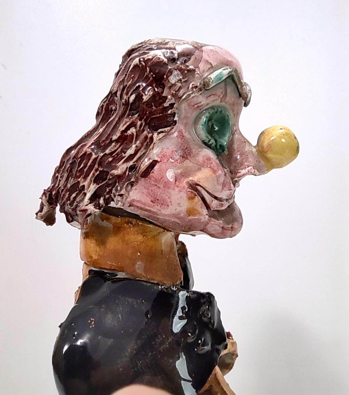 Vintage Lacquered Ceramic Decorative Clown Figure, Italy For Sale 7