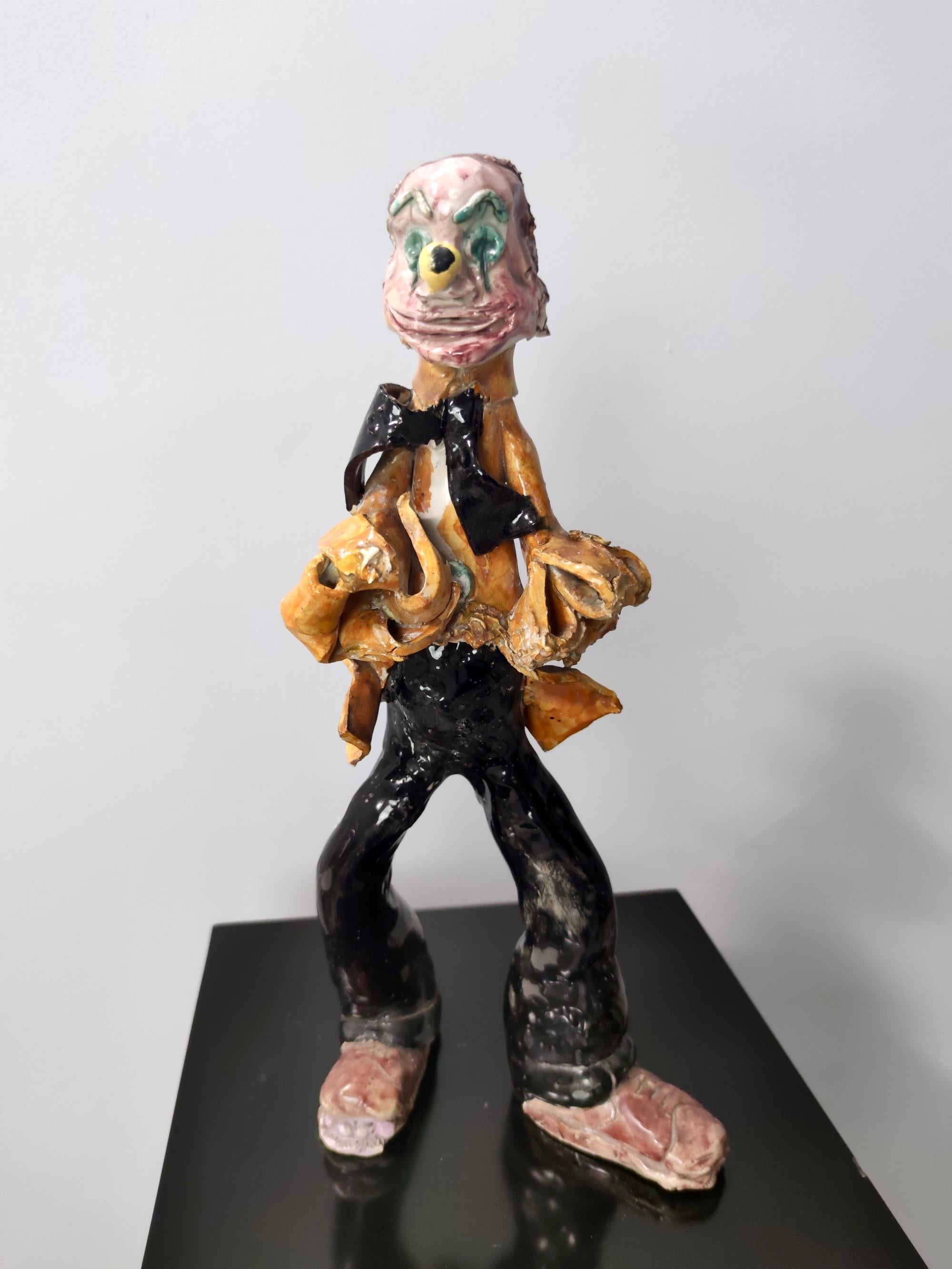 Vintage Lacquered Ceramic Decorative Clown Figure, Italy In Excellent Condition For Sale In Bresso, Lombardy
