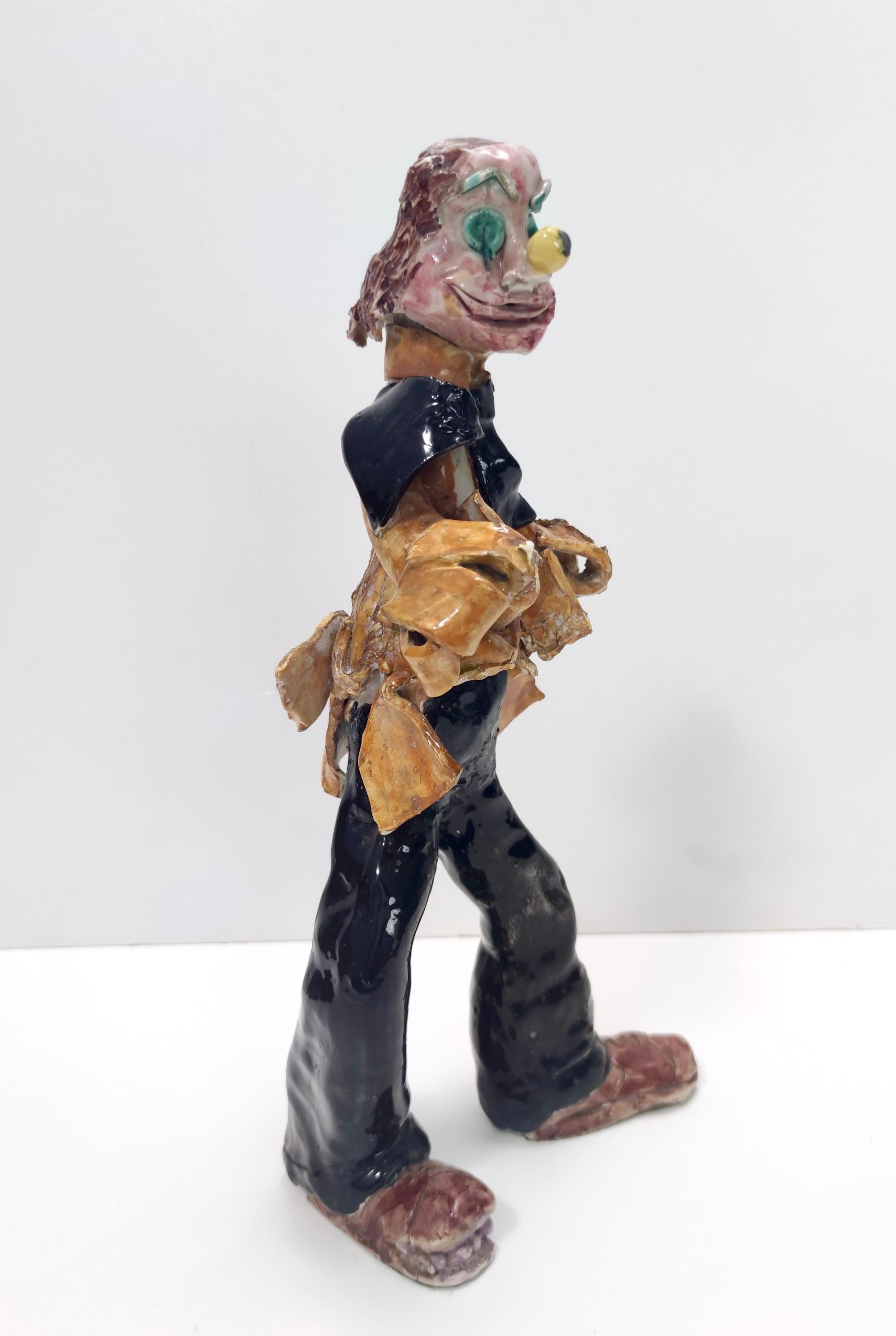 Mid-20th Century Vintage Lacquered Ceramic Decorative Clown Figure, Italy For Sale