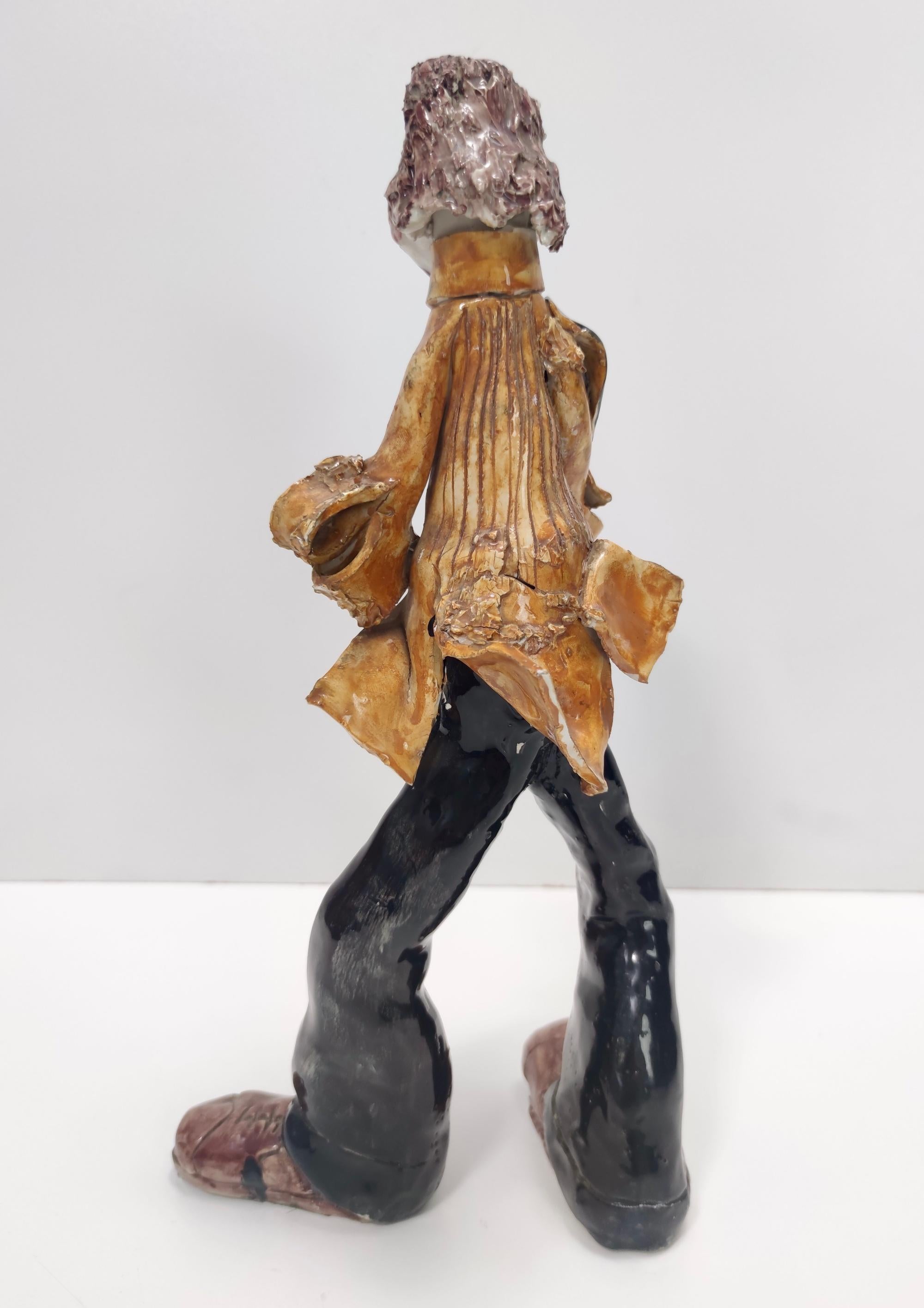 Vintage Lacquered Ceramic Decorative Clown Figure, Italy For Sale 3