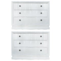 Vintage Lacquered Chest of Drawers with Scalloped, Wavy Drawers, a Pair