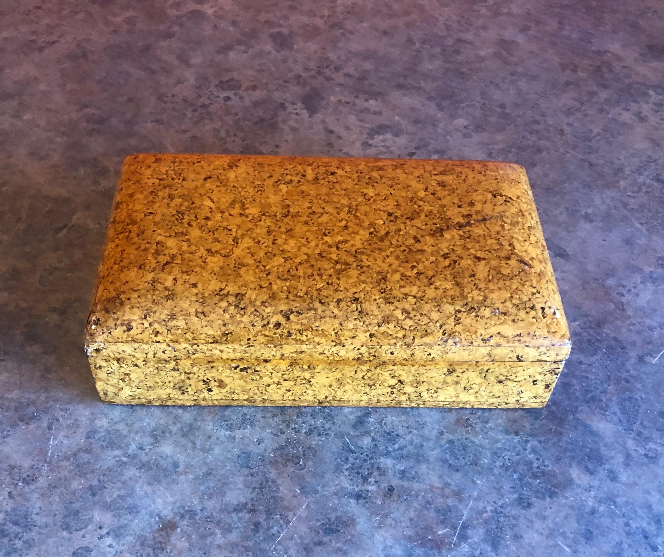 Mid-Century Modern Vintage Lacquered Cork Trinket Box in the Style of Paul Frankl For Sale