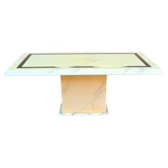 Vintage Lacquered Faux Goatskin Karl Springer Style Pedestal Dining Table