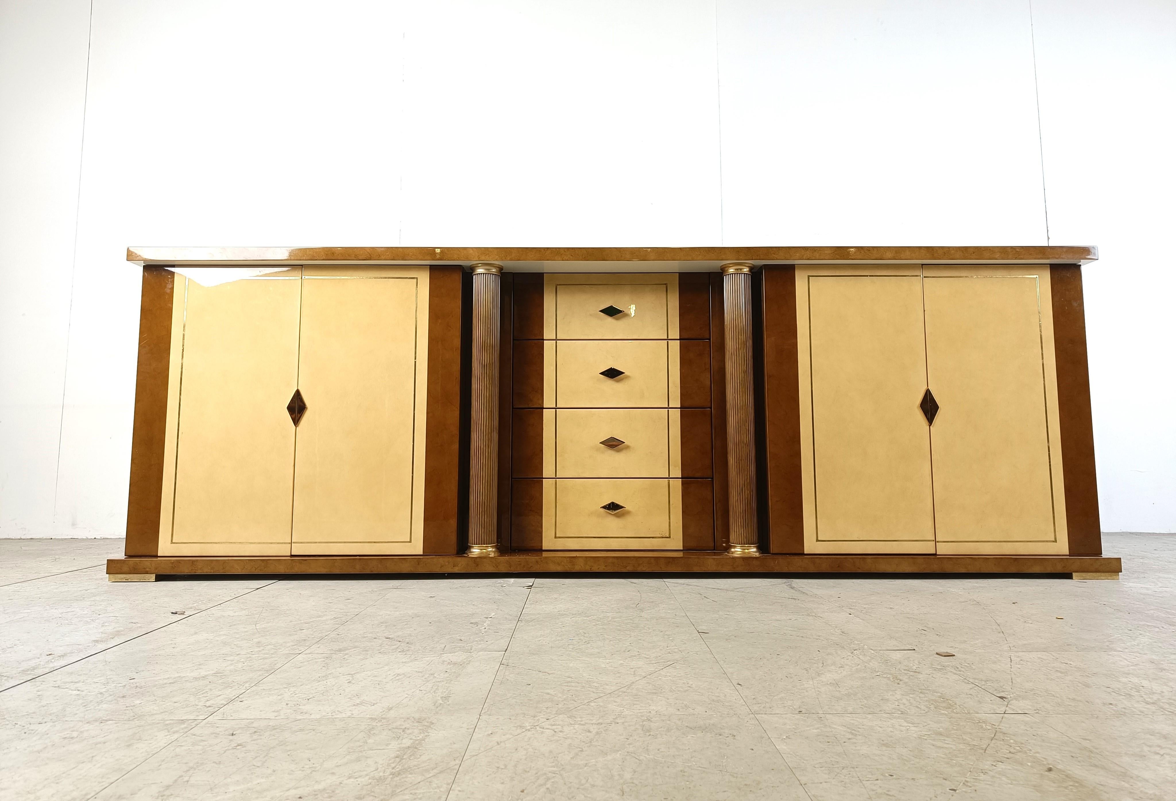 Late 20th Century Vintage lacquered goatskin credenza, 1970s For Sale