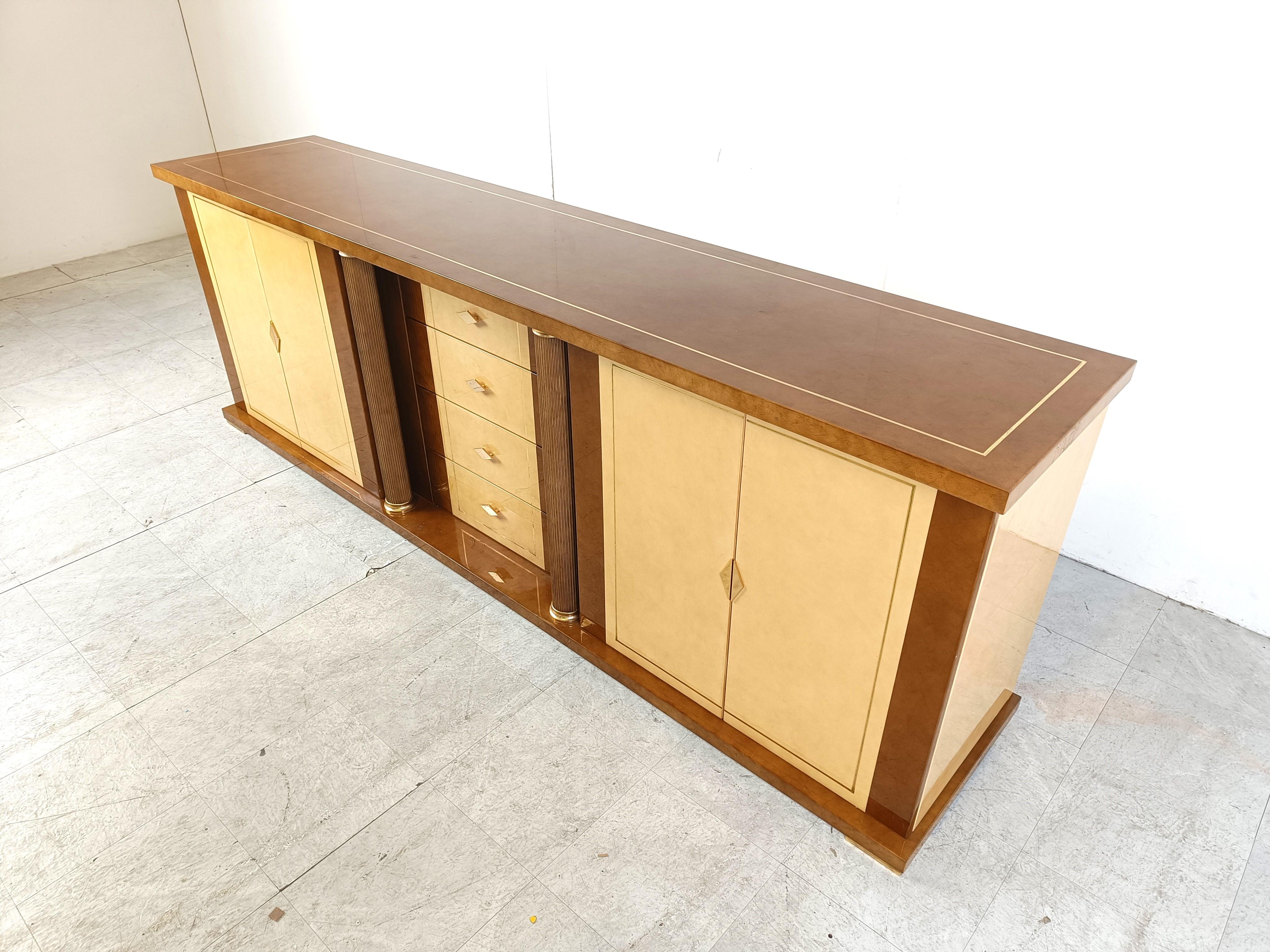 Brass Vintage lacquered goatskin credenza, 1970s For Sale