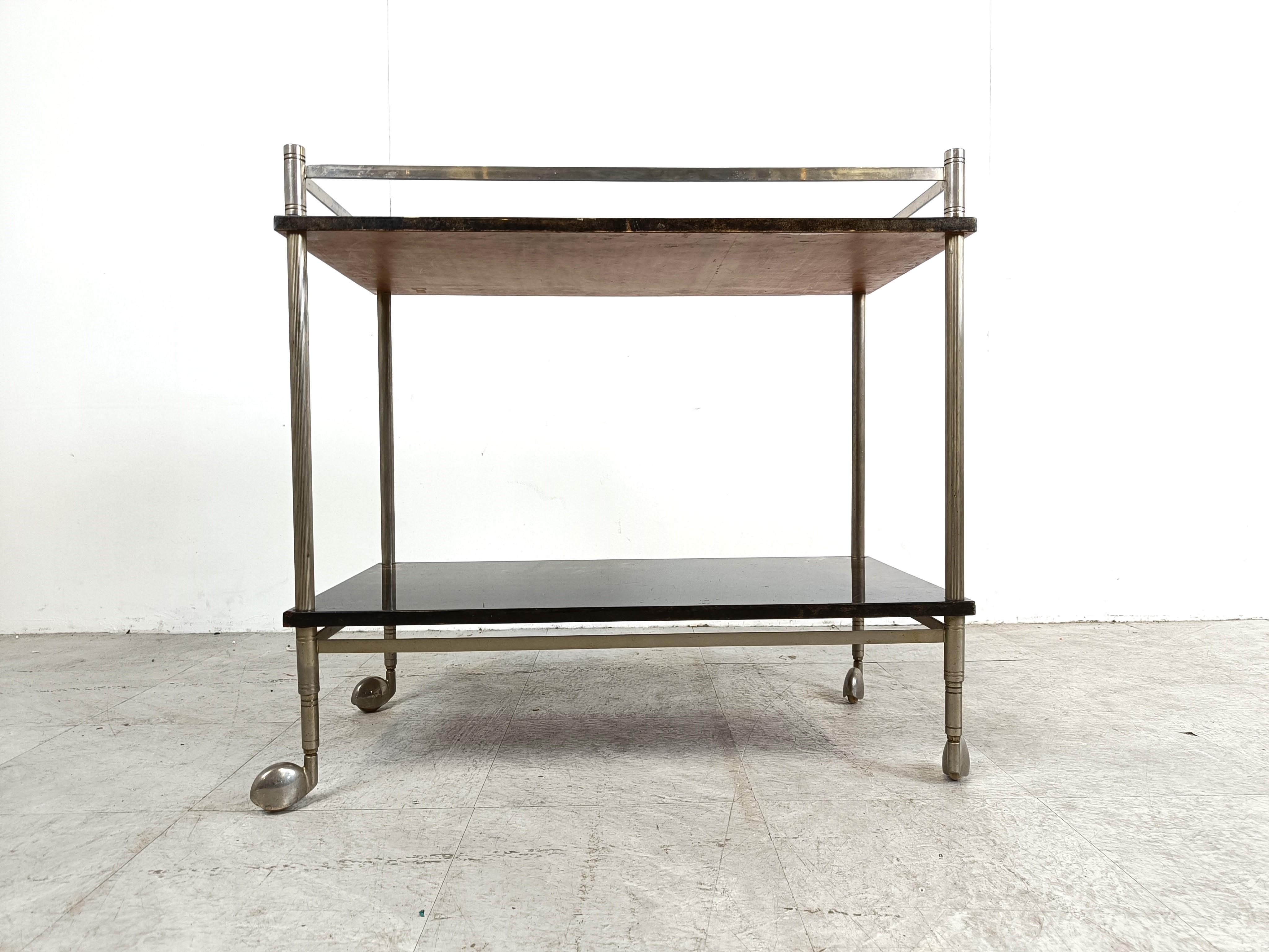 Vintage lacquered goatskin trolley by Aldo Tura, 1960s  3