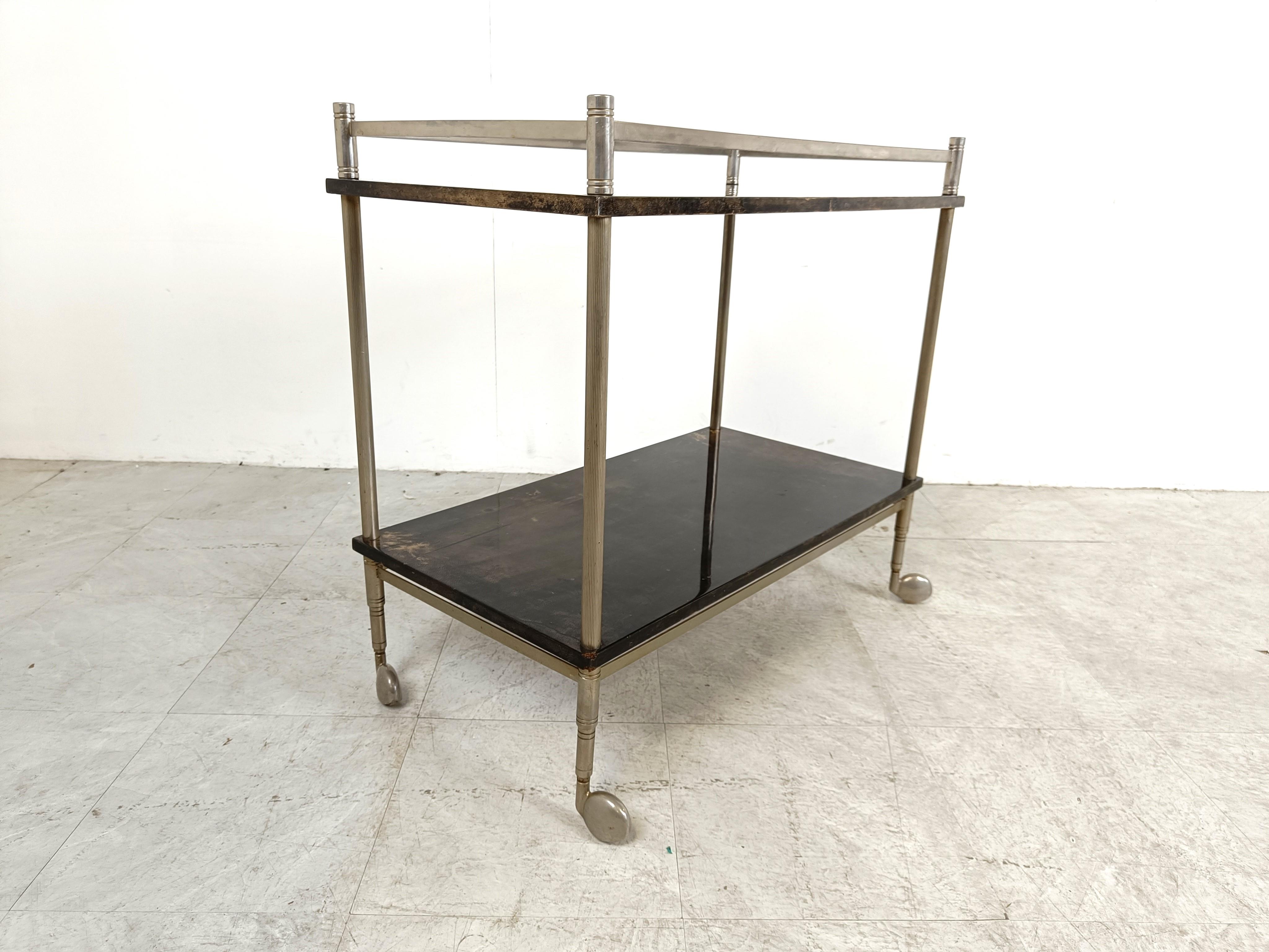 Vintage lacquered goatskin trolley by Aldo Tura, 1960s  4
