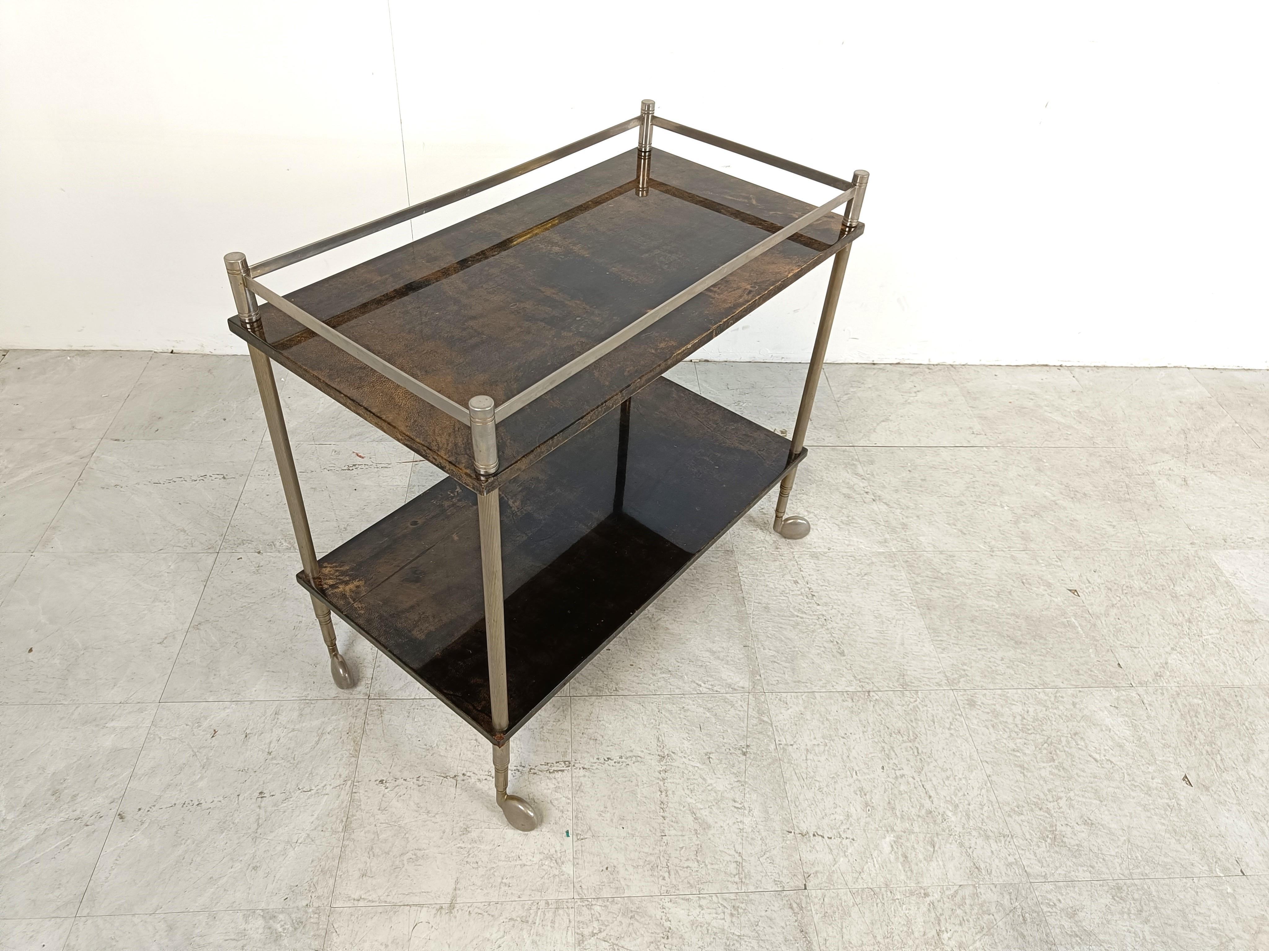 Vintage lacquered goatskin trolley by Aldo Tura, 1960s  5