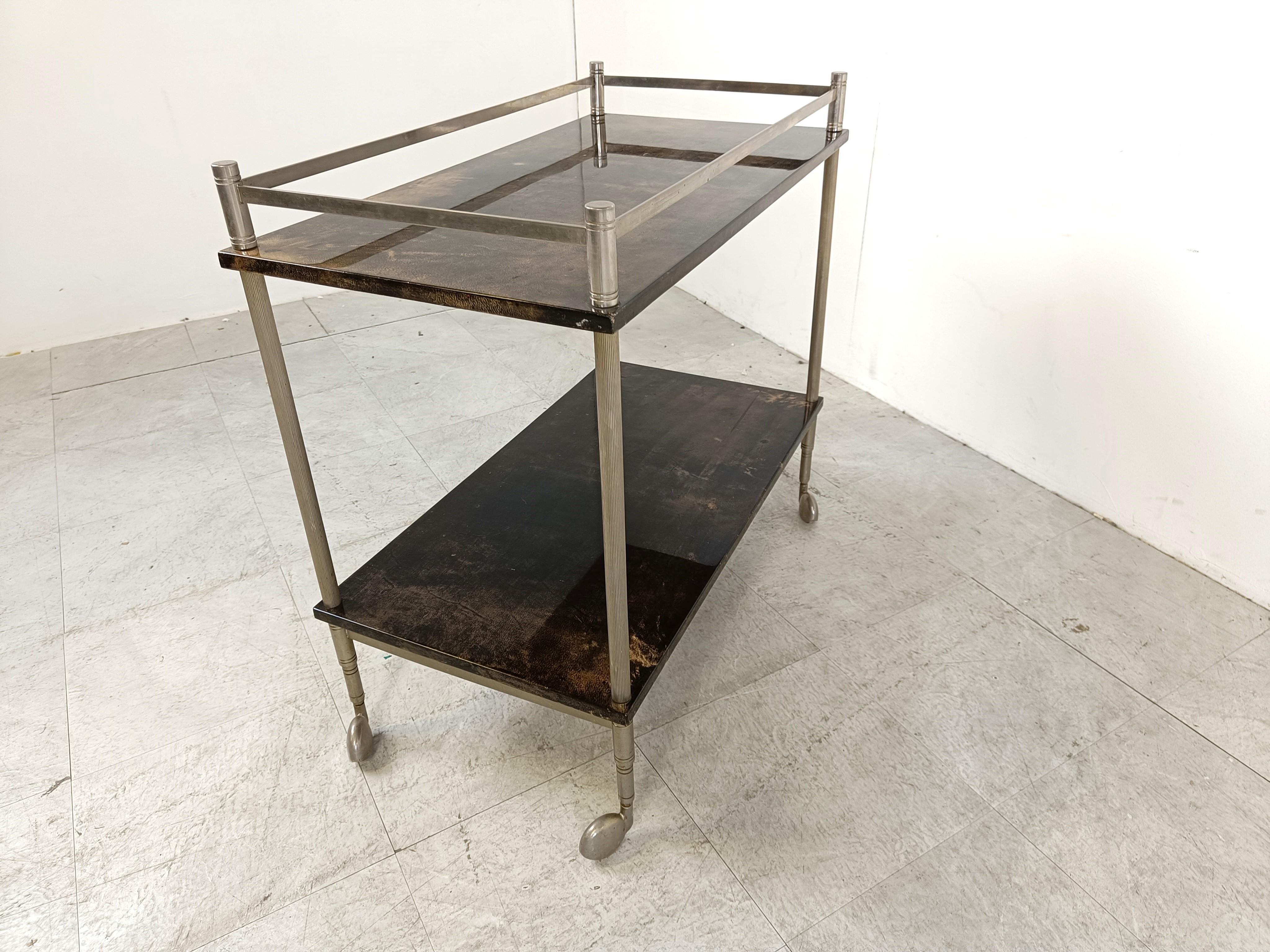 Hollywood Regency Vintage lacquered goatskin trolley by Aldo Tura, 1960s 