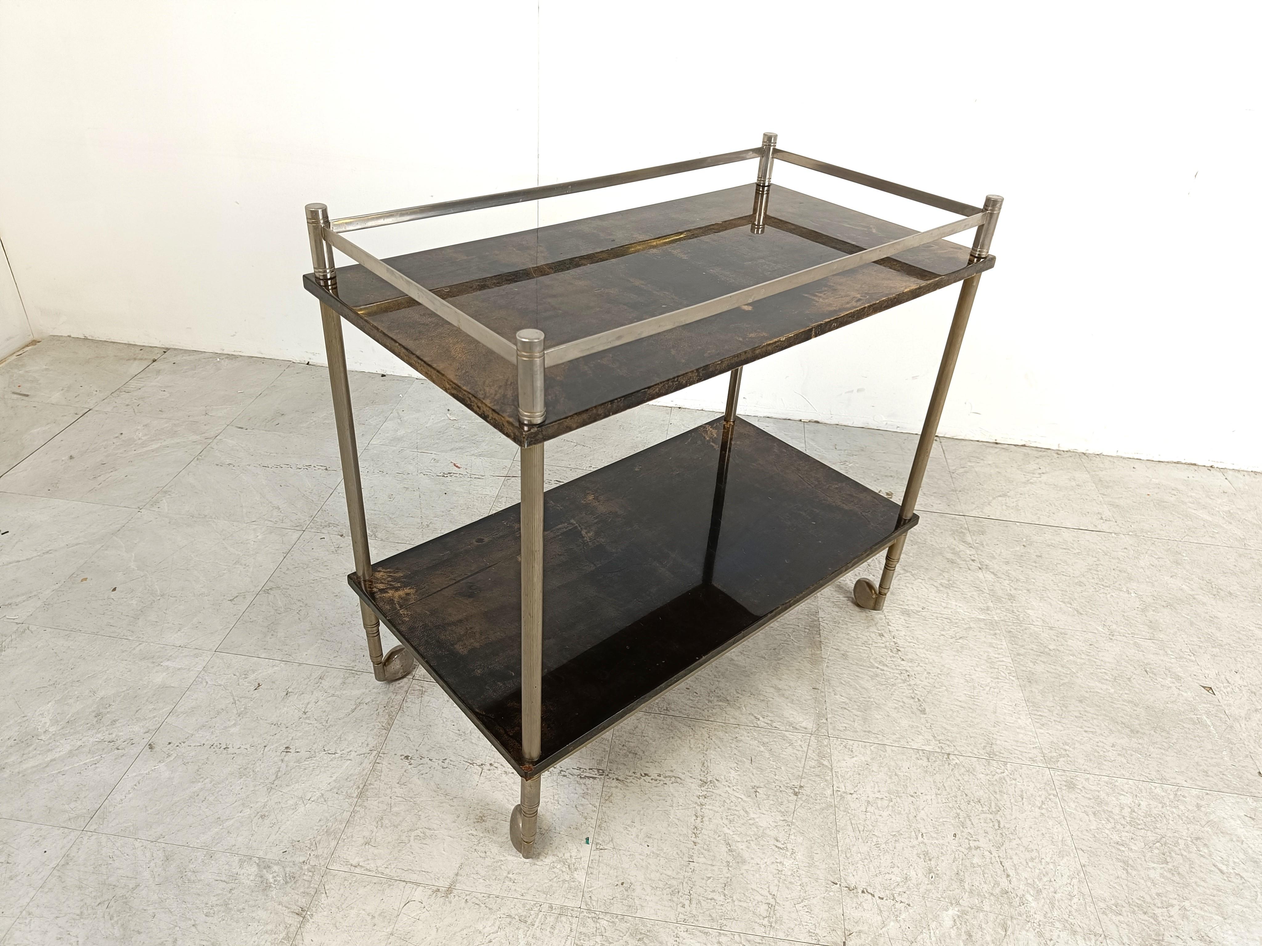 Vintage lacquered goatskin trolley by Aldo Tura, 1960s  In Good Condition In HEVERLEE, BE
