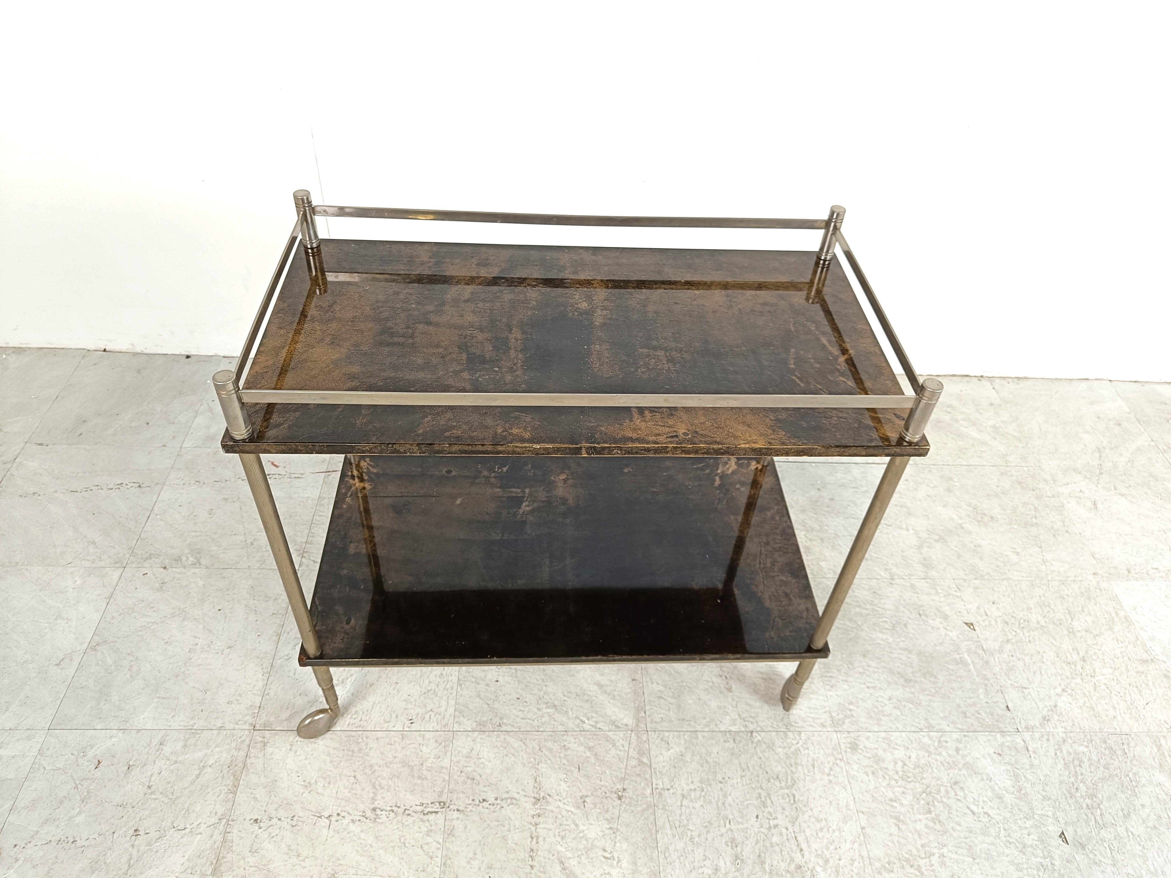 Vintage lacquered goatskin trolley by Aldo Tura, 1960s  1