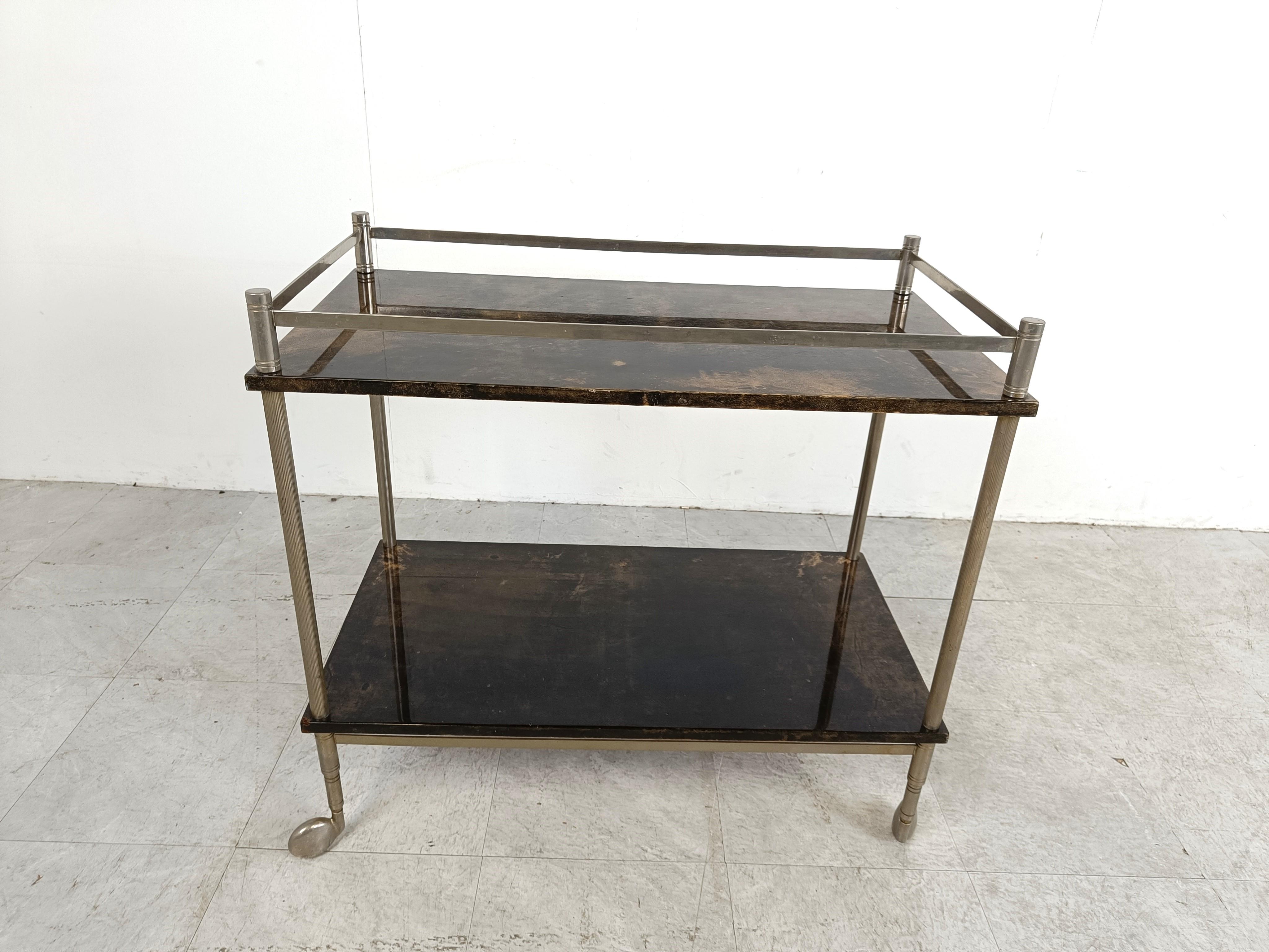 Vintage lacquered goatskin trolley by Aldo Tura, 1960s  2