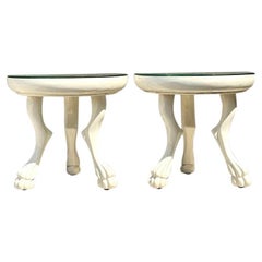 Vintage Lacquered Paw Foot Side Tables After Dickinson - A Pair