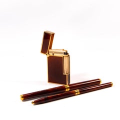 Vintage Lacquered S.T. DUPONT Ligne 2 Regular Lighter Set with Matching Pens 90s