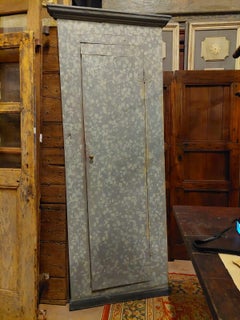 Vintage Lacquered Wall Cabinet, Gray-Blue Painted Foliage, Early 1900s Italy