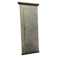 Antique Lacquered Wall Cabinet, Gray-Blue Painted Foliage, Early 1900s Italy
