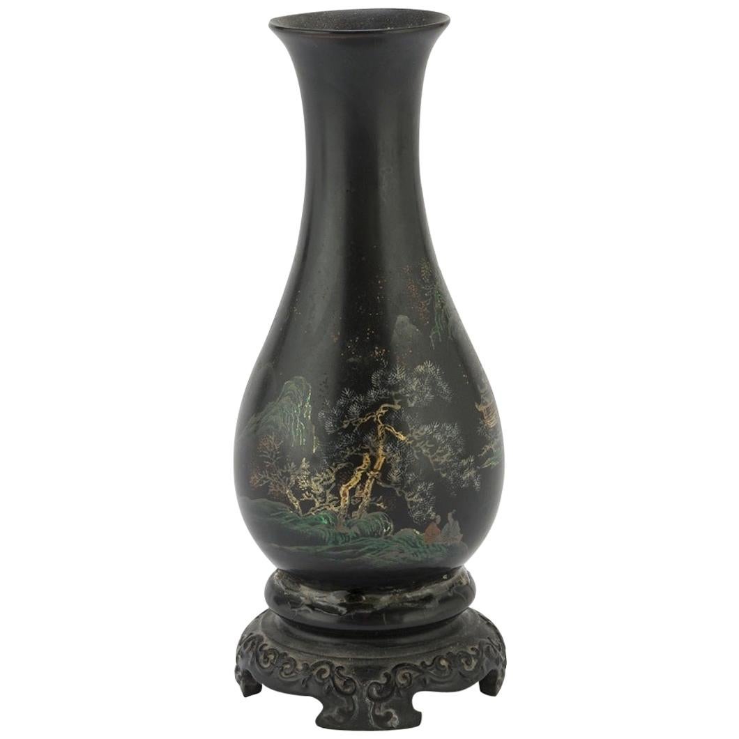 Vintage Lacquered Wood Chinese Vase, Early 20th Century For Sale at 1stDibs