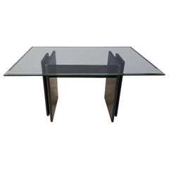 Mesa de comedor vintage de madera lacada y cristal, años 70