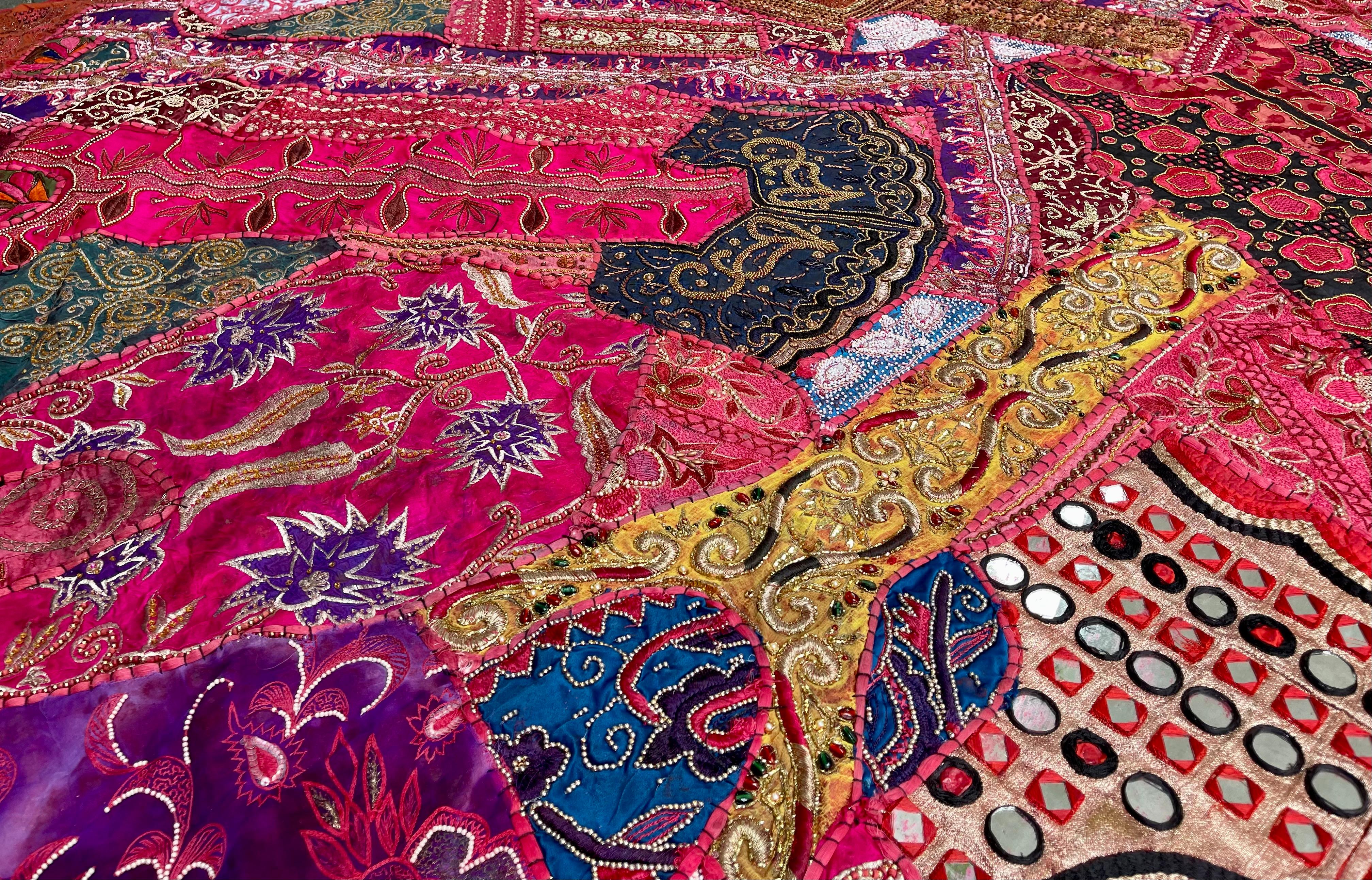 Asian Vintage Ladakh 'Little Tibet' Boho Patchwork Hippie Bedspread 220x220 cm For Sale