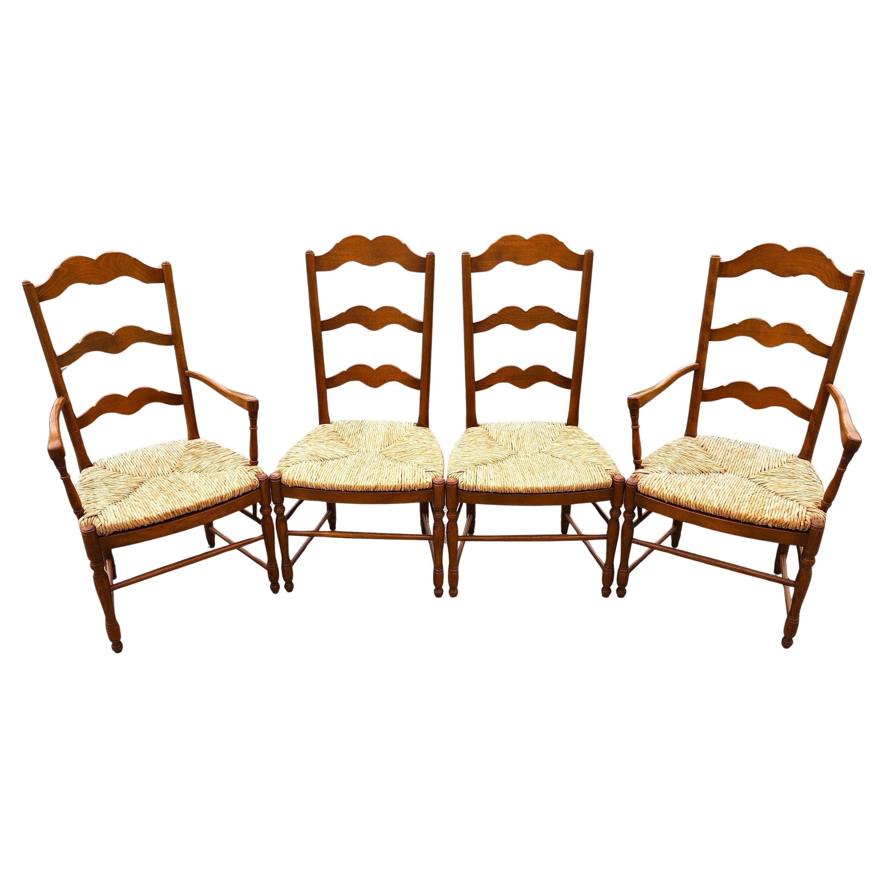 Vintage Ladder Back Rush Seat Dining Chairs Set of 4