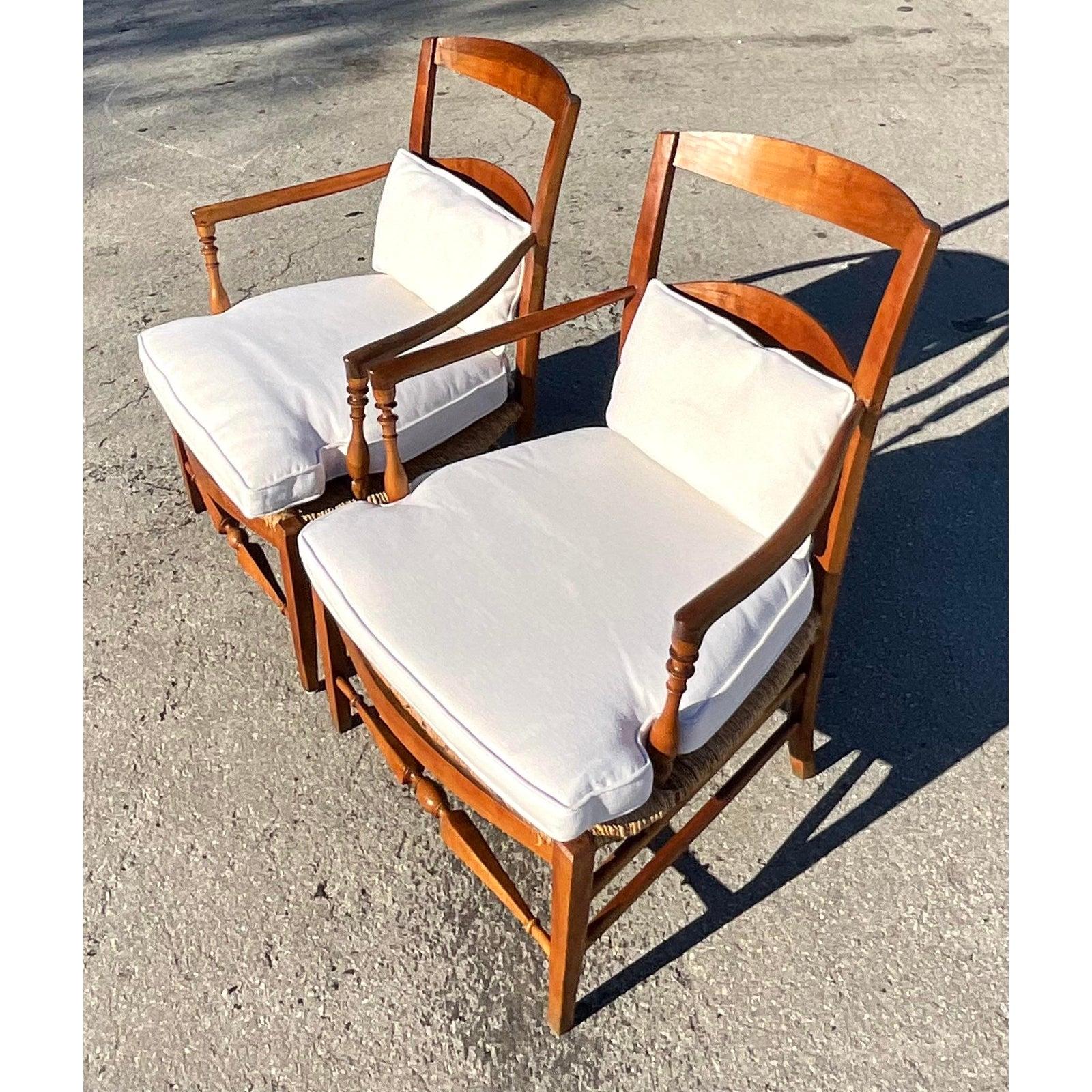 Vintage Ladder Back Rush Seat Lounge Chairs, a Pair 1