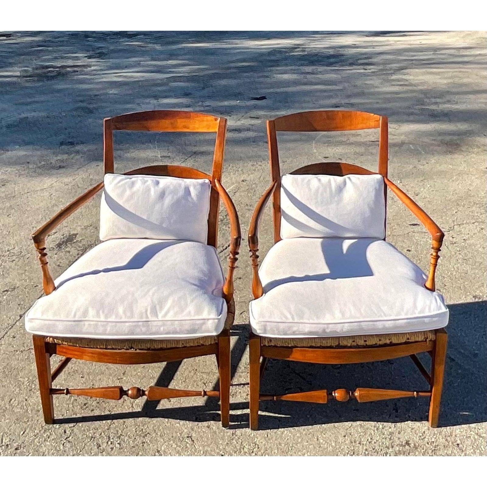 Vintage Ladder Back Rush Seat Lounge Chairs, a Pair 2