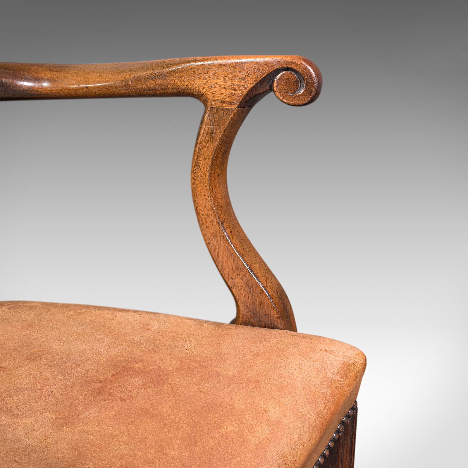 Chaise d'étude vintage à dossier en échelle, irlandaise, cuir, assise arquée, sculpteur, Art Déco en vente 6