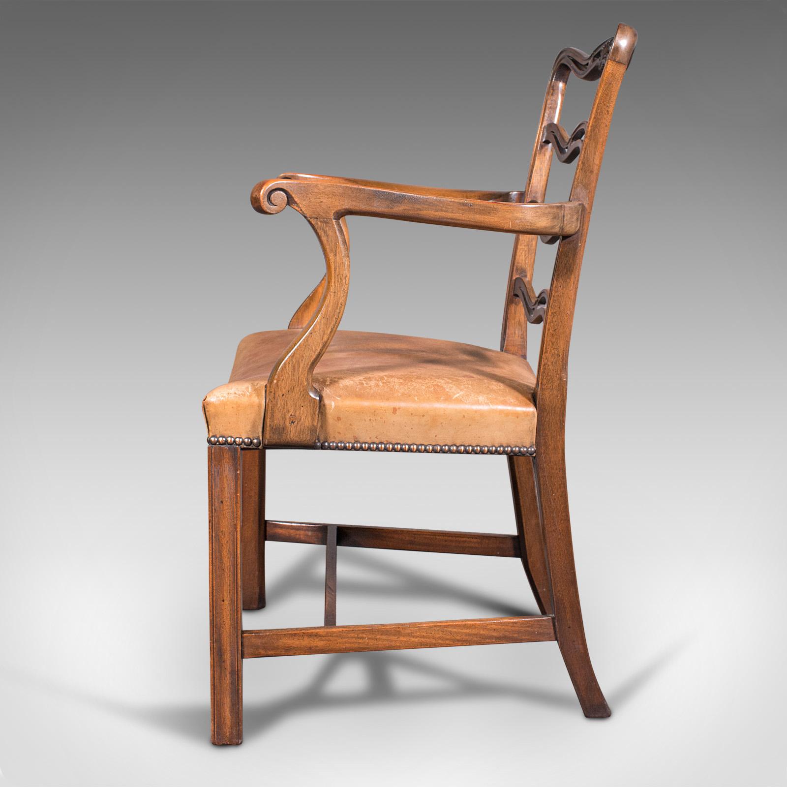 20ième siècle Chaise d'étude vintage à dossier en échelle, irlandaise, cuir, assise arquée, sculpteur, Art Déco en vente