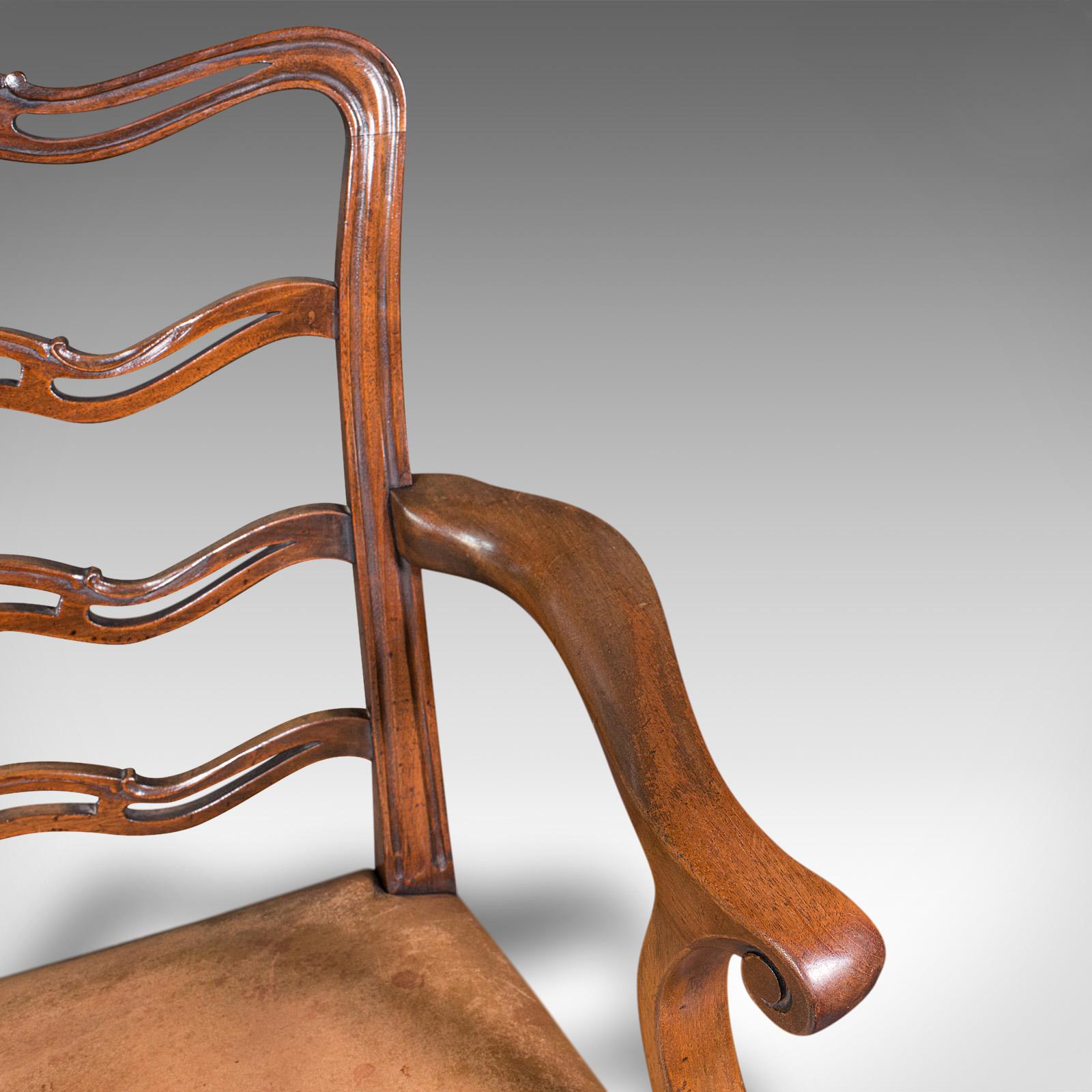 Chaise d'étude vintage à dossier en échelle, irlandaise, cuir, assise arquée, sculpteur, Art Déco en vente 3
