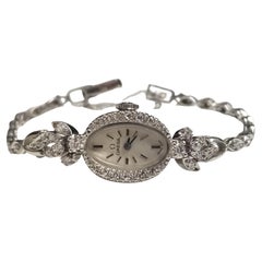 Vintage Ladies 14k White Gold "Omega" Manual Cocktail Watch w/ .85pts Diamonds